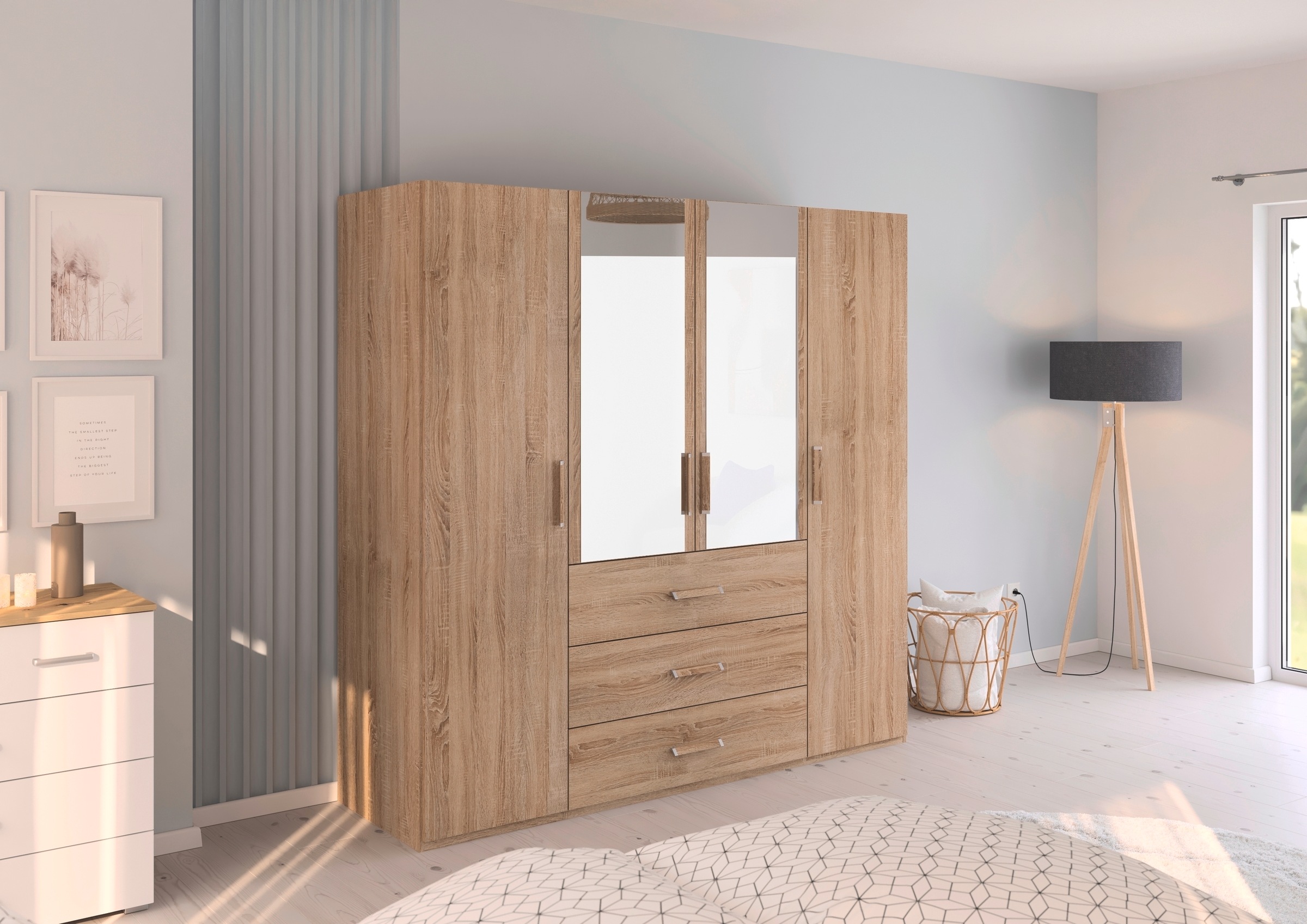 rauch Drehtürenschrank »Kleiderschrank Schrank Garderobe Schlafzimmerschrank EVELYN«, (in 2 Höhen 197 oder 210 cm erhältlich), in elegantem Stil mit Schubladen 3 Breiten und 2 Höhen MADE IN GERMANY