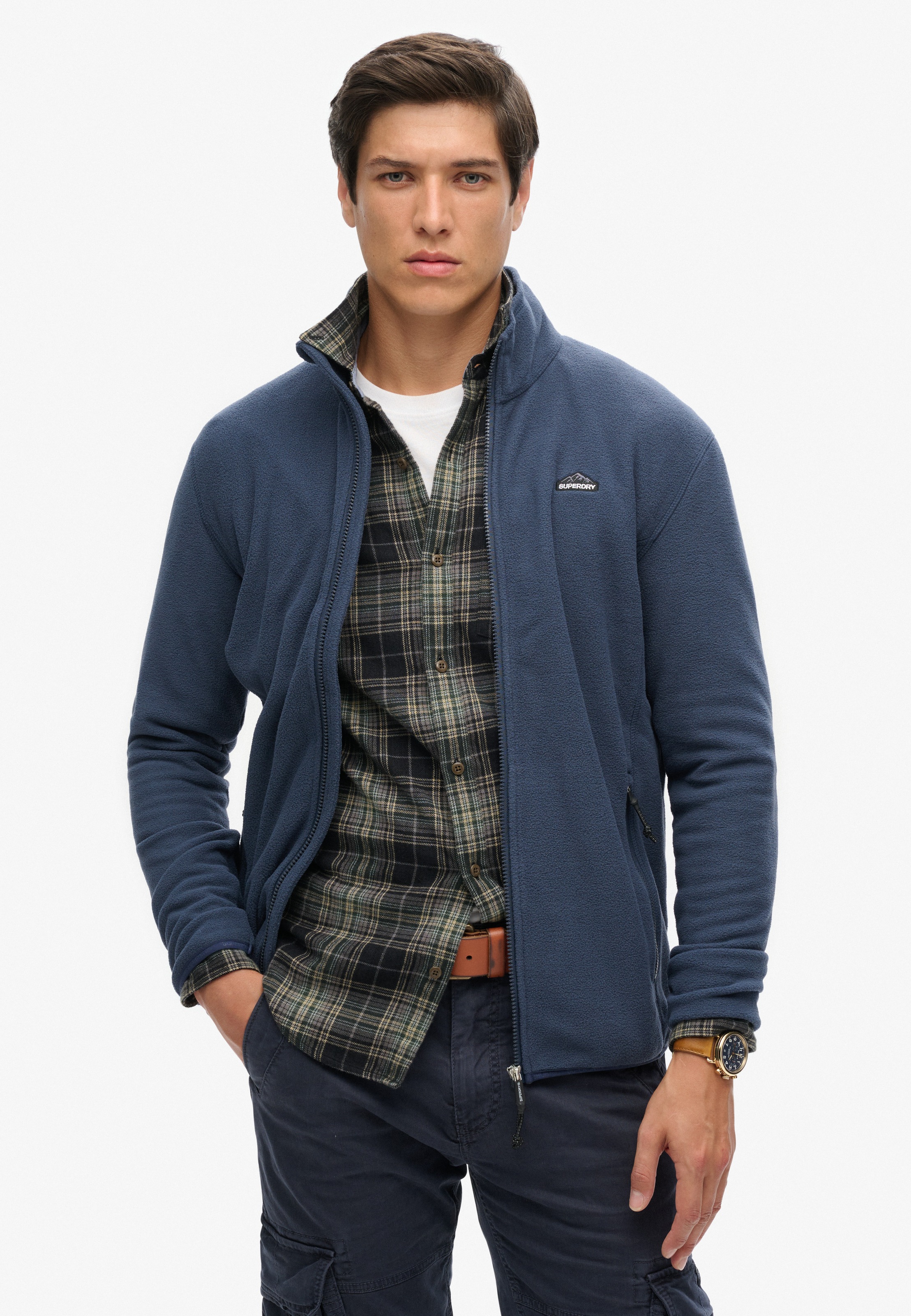 Superdry Fleecejacke »POLAR FLEECE FULL ZIP« mit Kapuze mit Markenlabel, aus Polyester und Kunstfaser, Relaxed Fit, hüftlang