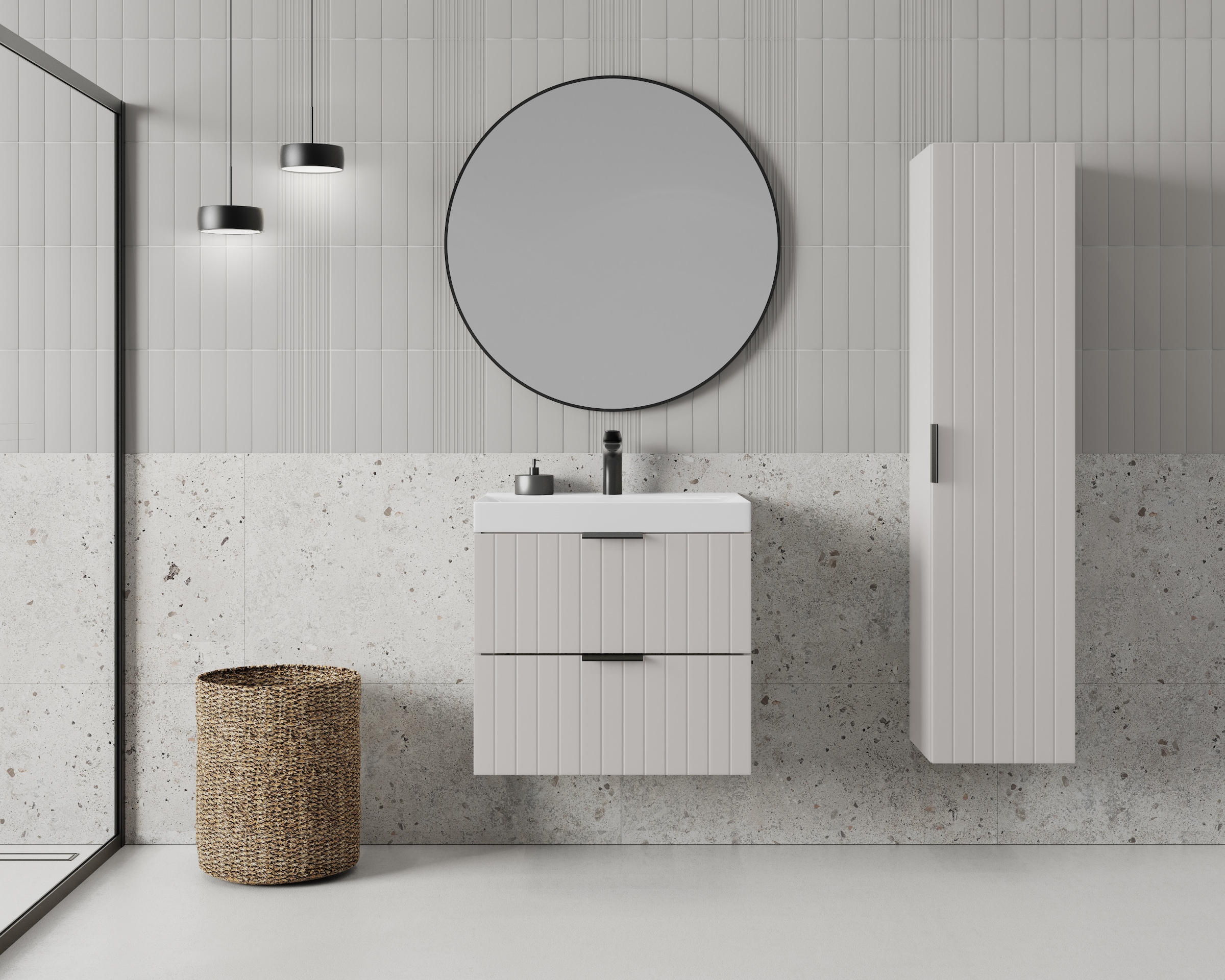 welltime Hängeschrank »HARMONY rechts/links montierbar, Breite 32 cm, modernes Design« Schrank mit 3 Einlegeböden, Soft-Close-Function, Paneeloptik