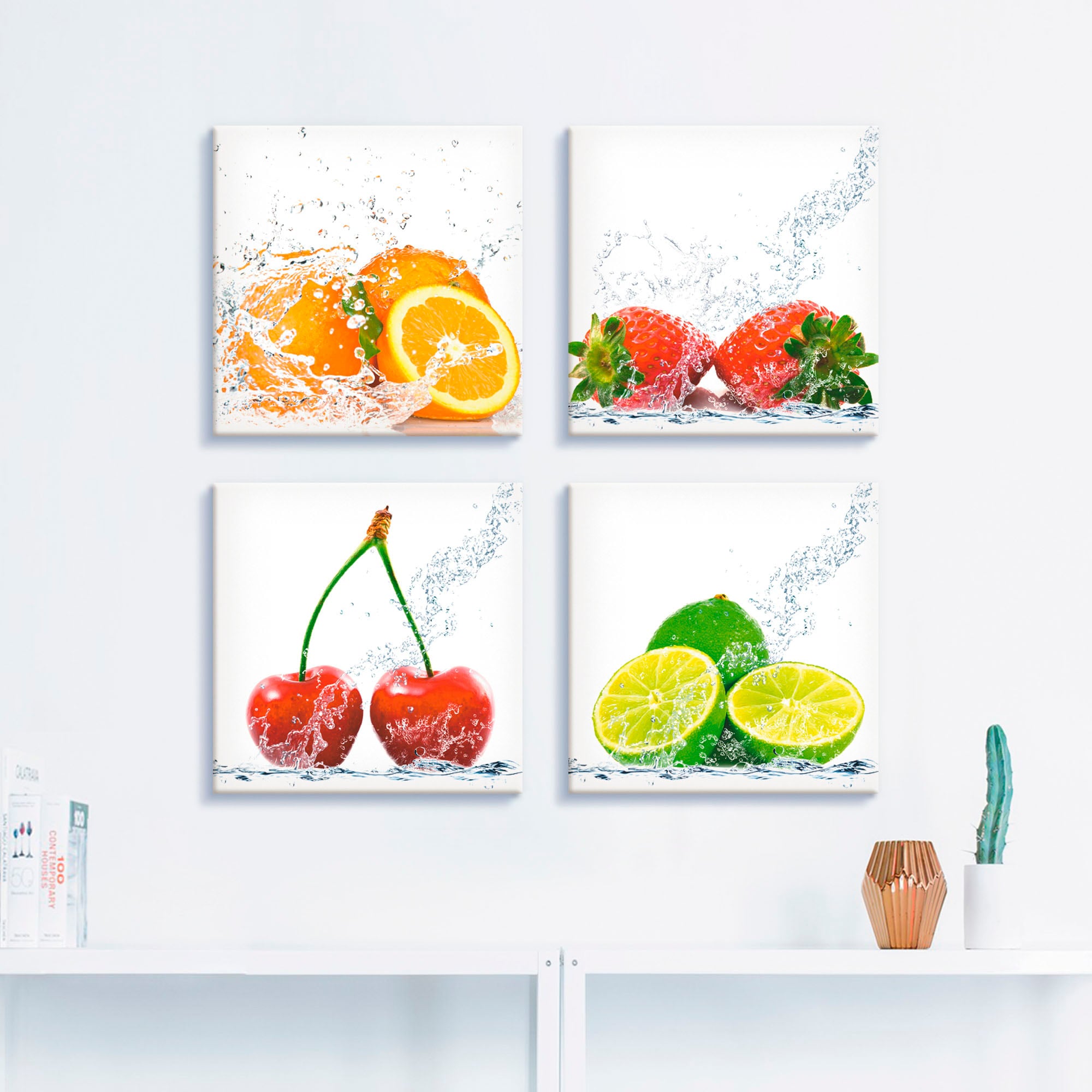 Artland Leinwandbild »Früchte mit Spritzwasser«, Lebensmittel, (4 St.), 4er Set, verschiedene Größen