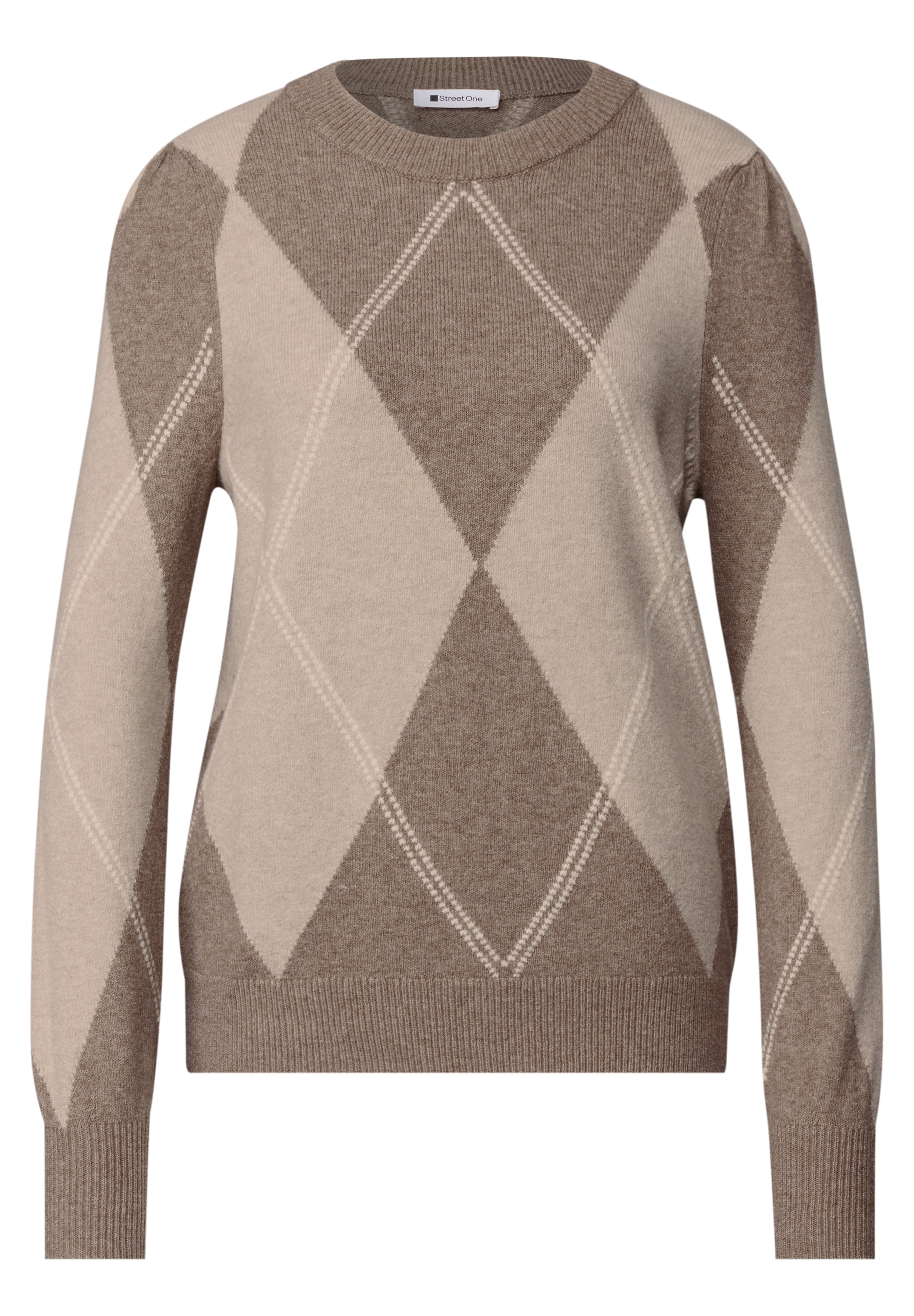 STREET ONE Strickpullover im Karo-Look / Rundhals / Stretch