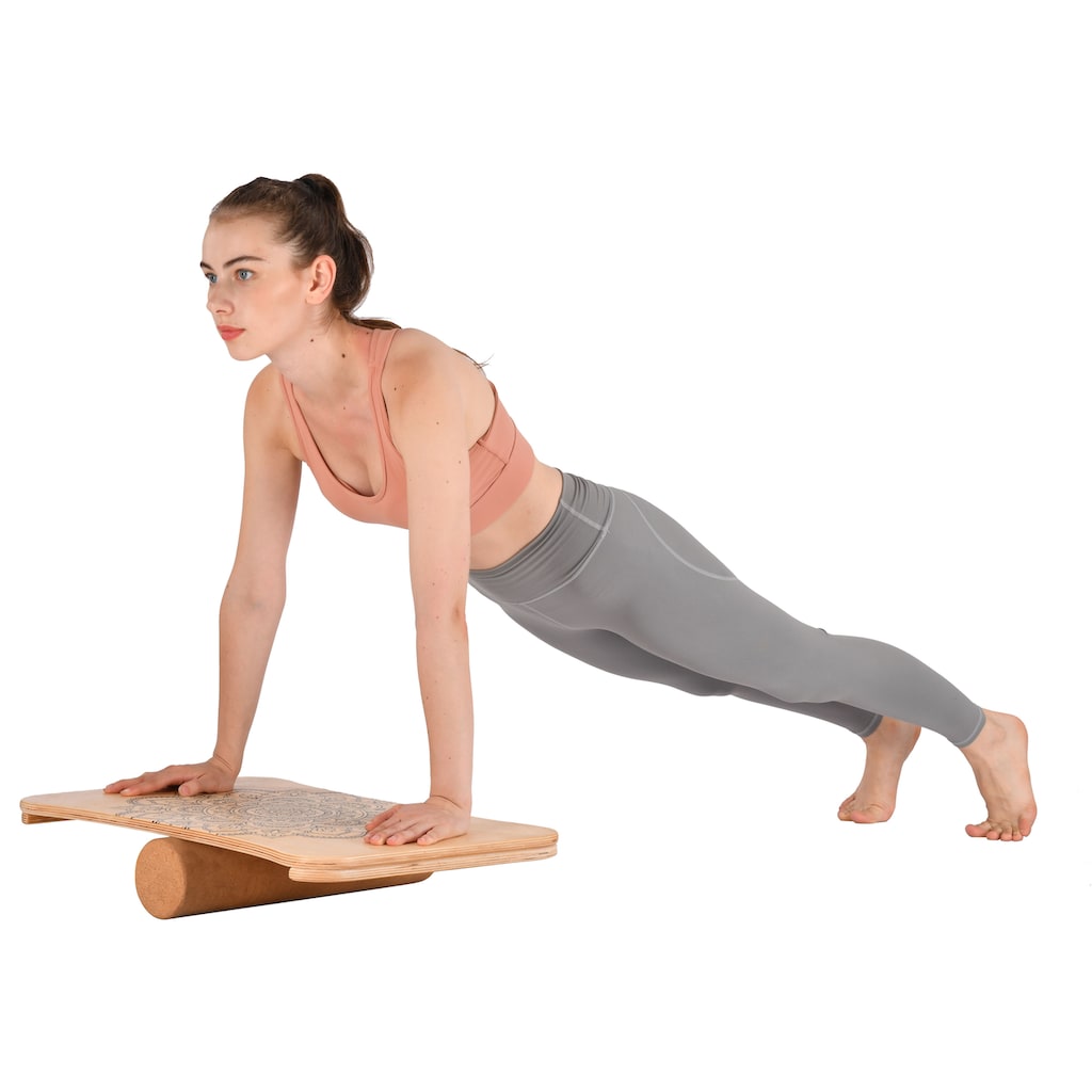 body coach Balanceboard »Woodboard I«, (Set, 2 tlg.), Balancebrett aus mehrlagigen Ahornholz, Rolle aus Kork