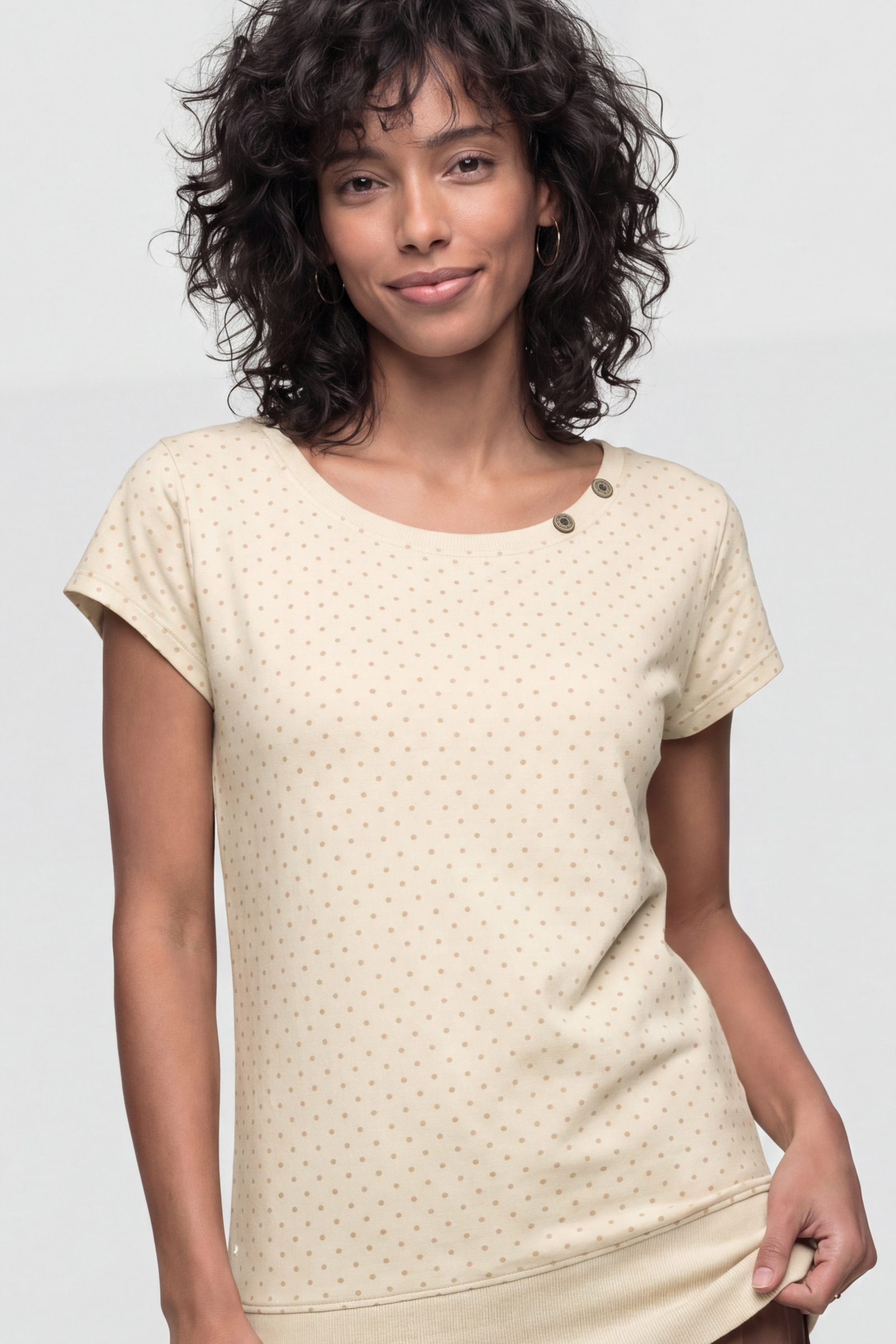 Alife & Kickin Rundhalsshirt Kurzarm mit Polka-Dot-Allover-Print, Scoop-Neck und Rippbund