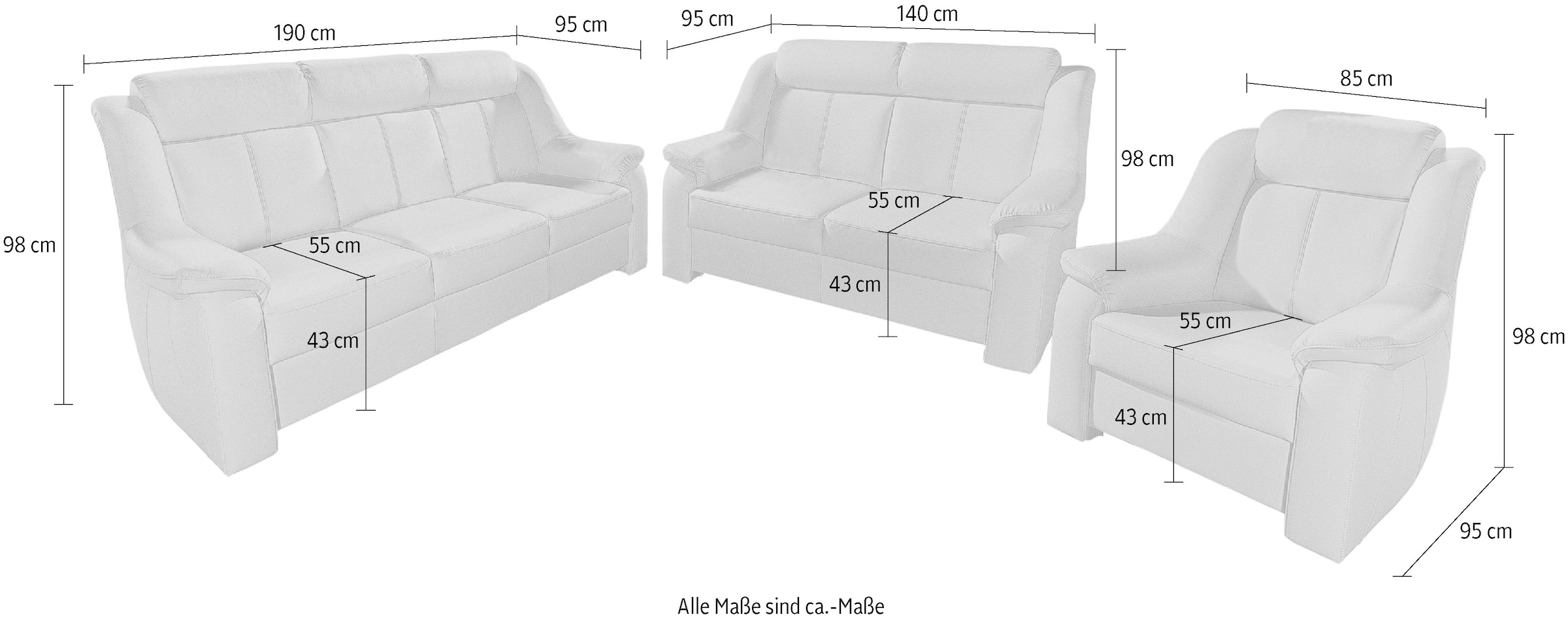 sit&more Polstergarnitur »Basel« Set, bestehend aus 3-Sitzer + 2-Sitzer + Sessel