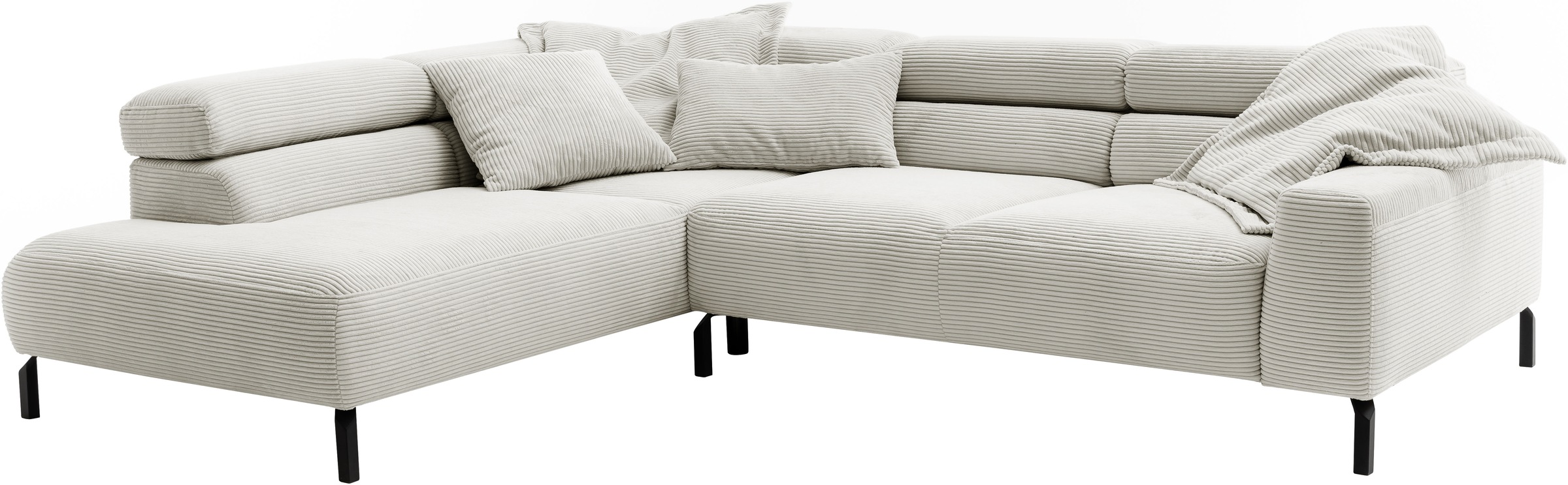 Places of Style Ecksofa »Antonelli, L-Form, inkl. Kopfteilverstellung, Breite 276 cm«, ohne Sitztiefenverstellung, in Cord, hellgrau