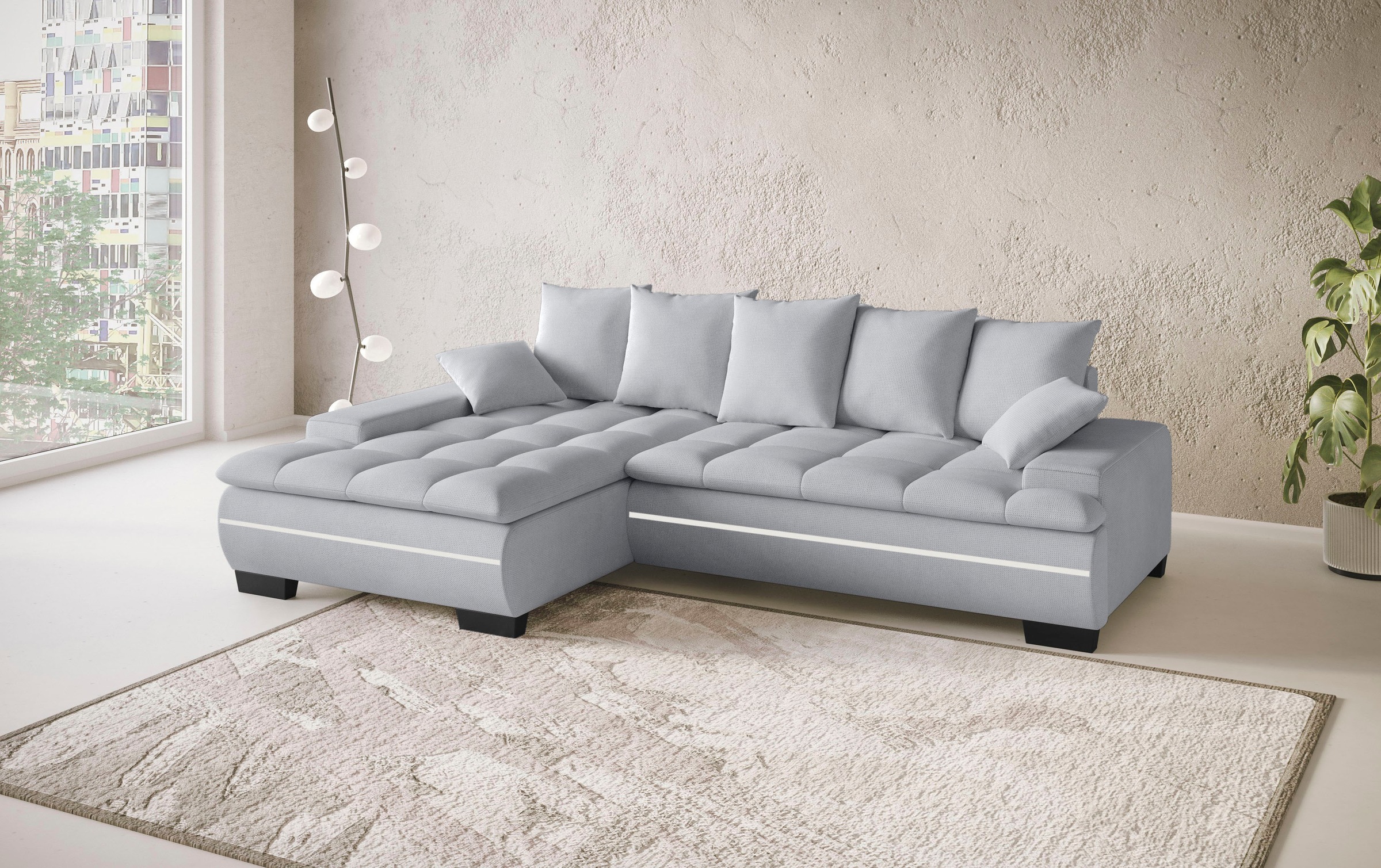 Mr. Couch Ecksofa »Haiti II, L-Form«, RGB-LED Beleuchtung, wahlweise mit Kaltschaum, Bett, Bettkasten
