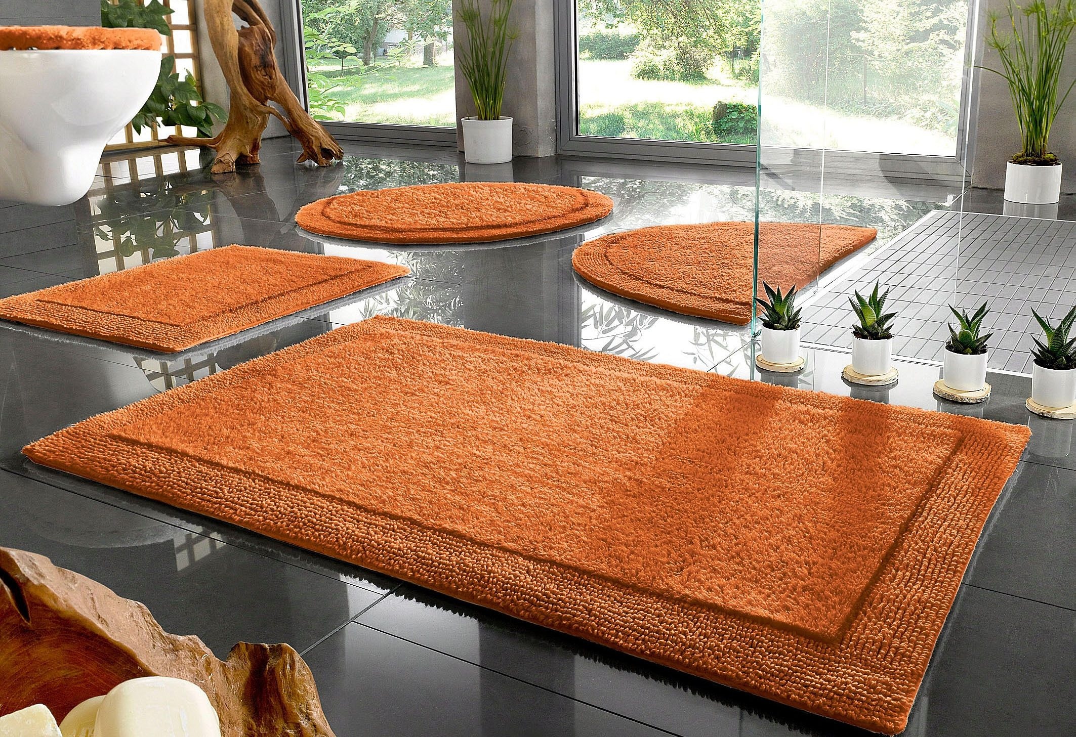 OTTO home Badematte "Kapra, Badvorleger, Badezimmer Teppich" Höhe 14 mm beidseitig nutzbar  fußbodenheizungsgeeignet  strapazierfähig mit Bordüre, Badteppich, Badematte, Baumwolle