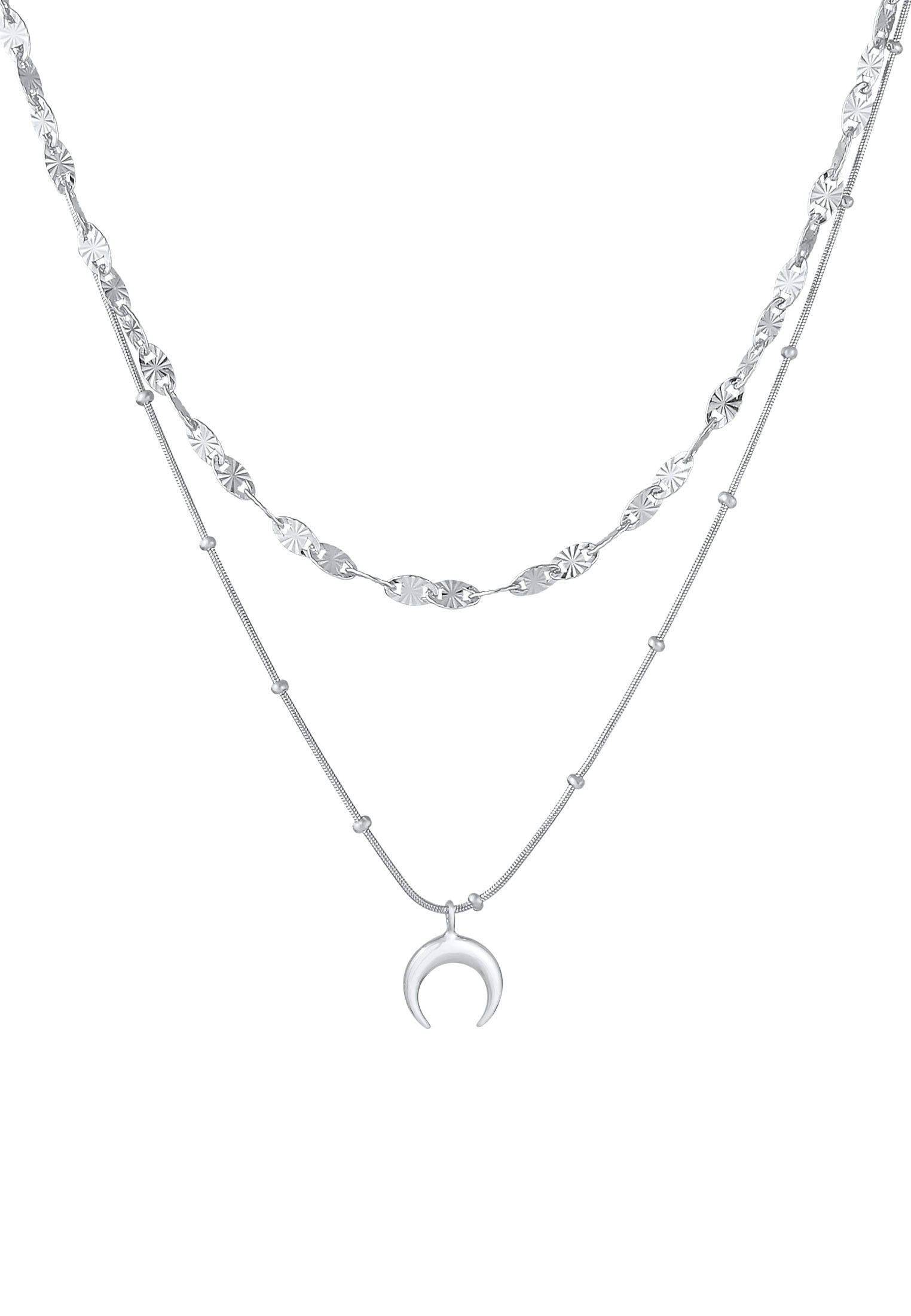 Elli Silberkette »Halskette Layer Plättchen Mond Sichel Kugelkette 925 Silber«