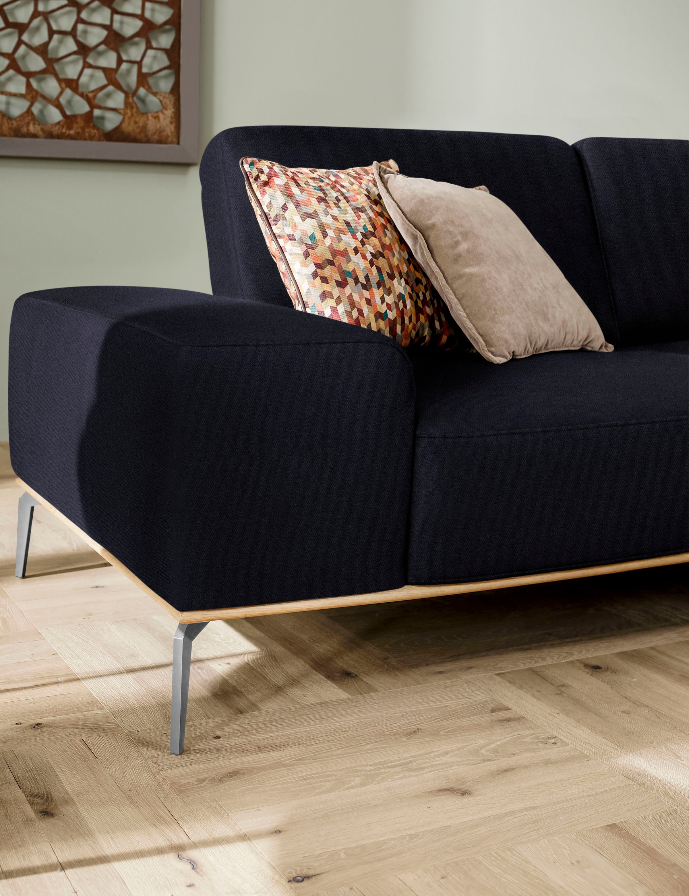W.SCHILLIG Ecksofa »run, Designsofa mit tollem Sitzkomfort, bequem, L-Form«, mit elegantem Holzsockel, Füße in Chrom glänzend, Breite 319 cm