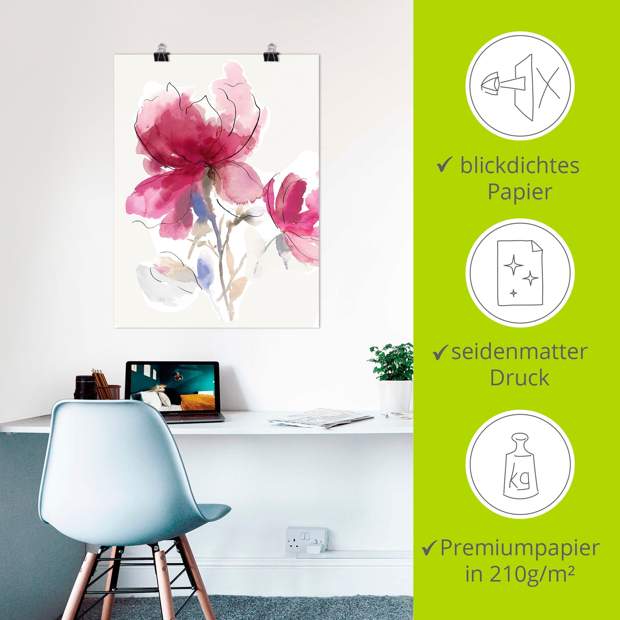 Artland Wandbild »Rosige Blüte I.« Blumenbilder 1 Stk. tlg. als Alubild, Leinwandbild, Wandaufkleber oder Poster in versch. Größen