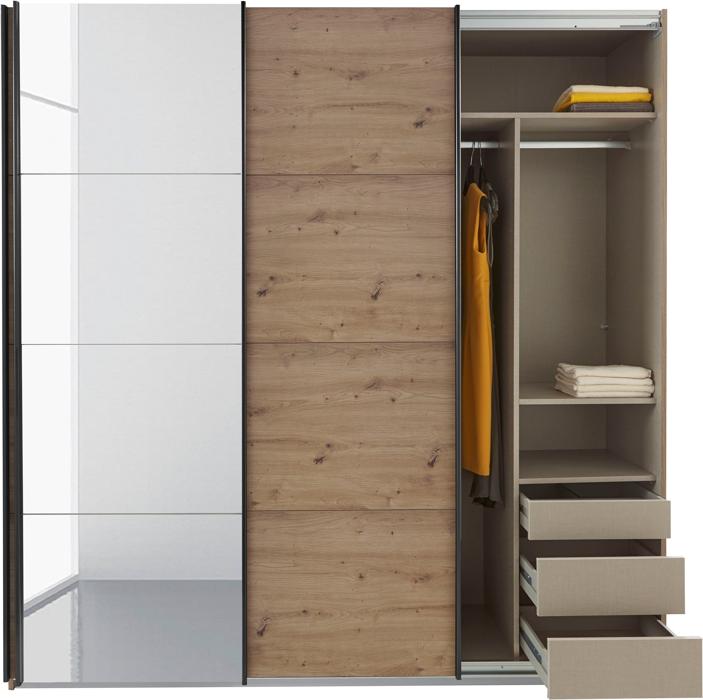 rauch Schwebetürenschrank »Kleiderschrank Schrank Garderobe TOPSELLER OTELI inkl. Inneneinteilung« Breiten 203/271/315/360 cm Höhen 210/229 cm,  mit 3 Innenschubladen sowie zusätzlichen Einlegeböden MADE IN GERMANY
