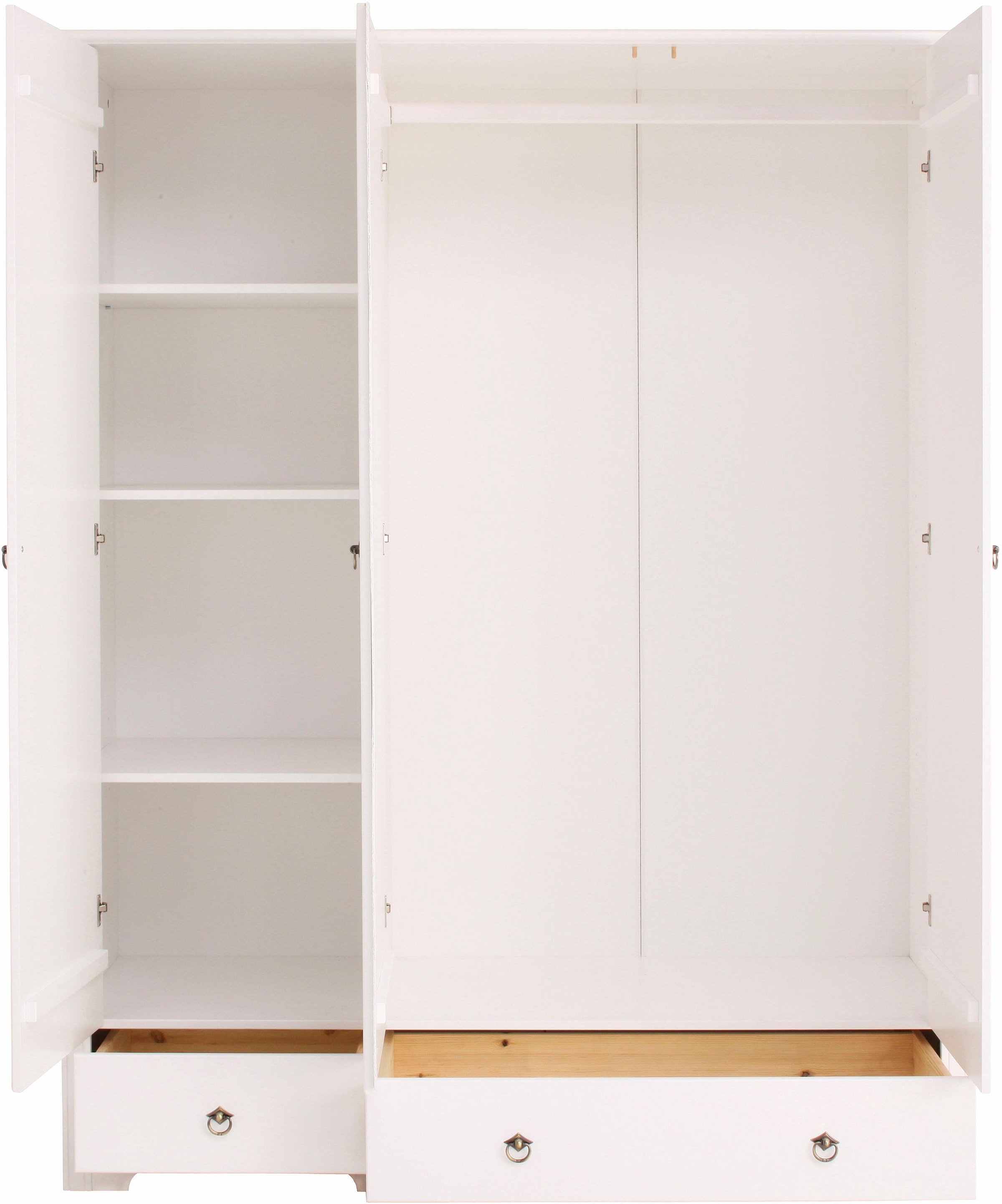 Home affaire Kleiderschrank »Hugo«, (3 Breiten: 106/200/245 cm H/T ca. 190/58 cm), aus massiver Kiefer im Landhausstil, mit Spiegel