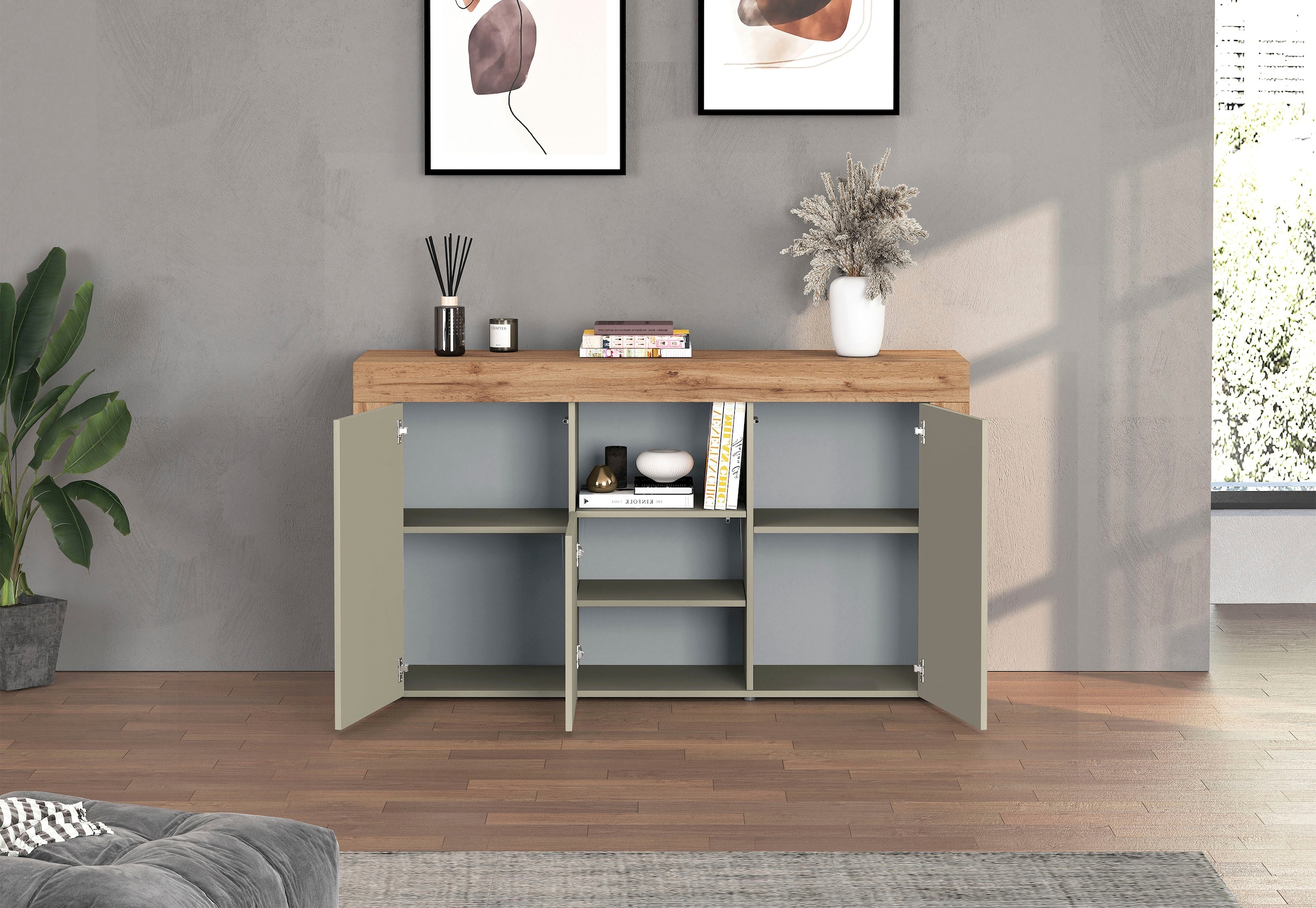 INOSIGN Sideboard »CHRONOS Breite 155 cm mit 3 Türen, 1 offenes und 6 geschlossene Fächer« 1 Stk. tlg. Sideboard,Kommode, Schrank, Grifflos mit Push to Open, Made in Italy