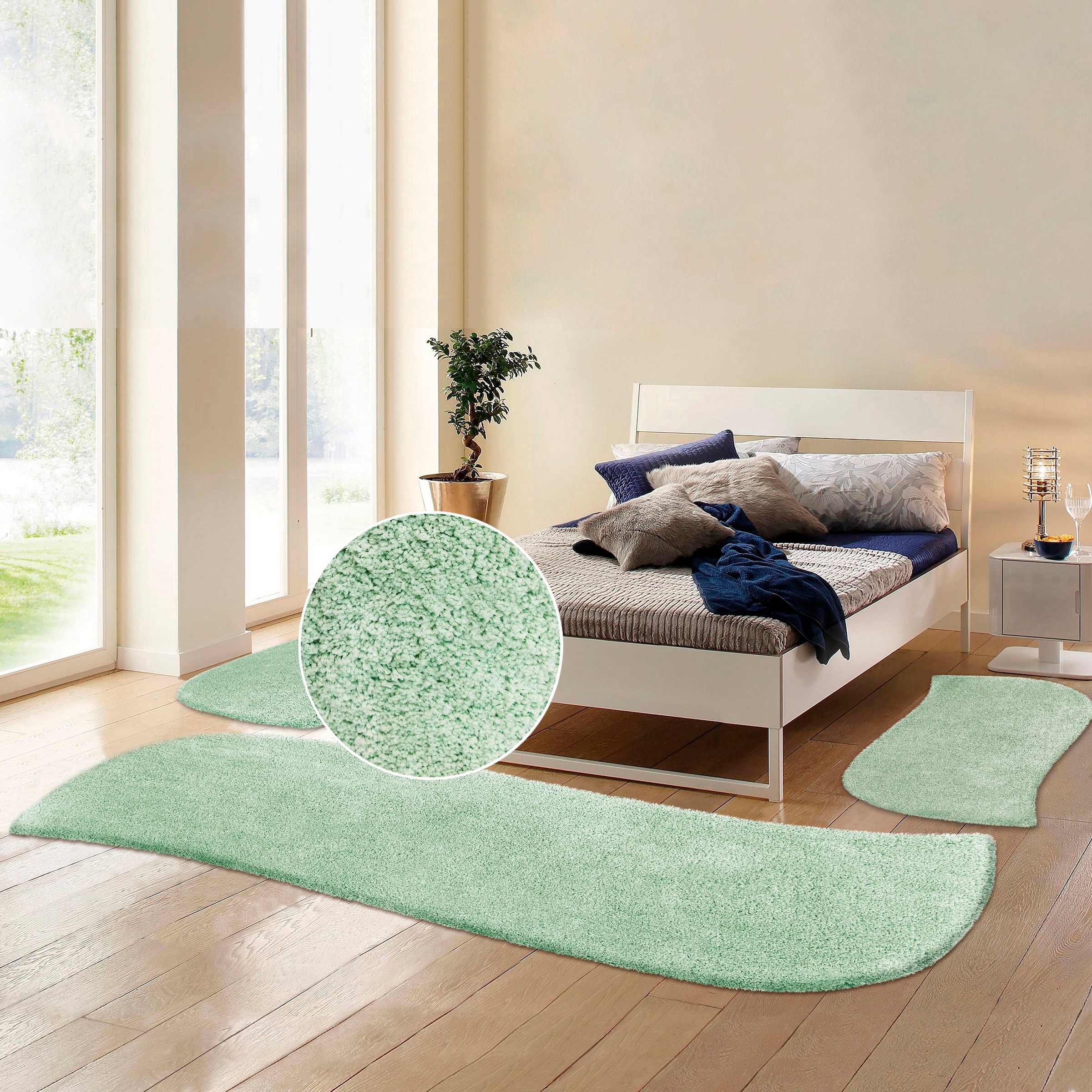 my home Hochflor-Bettumrandung »Desner«, (3 tlg.), Mikrofaser, weich, flauschig, Schlafzimmer, Bettvorleger, Läufer Set