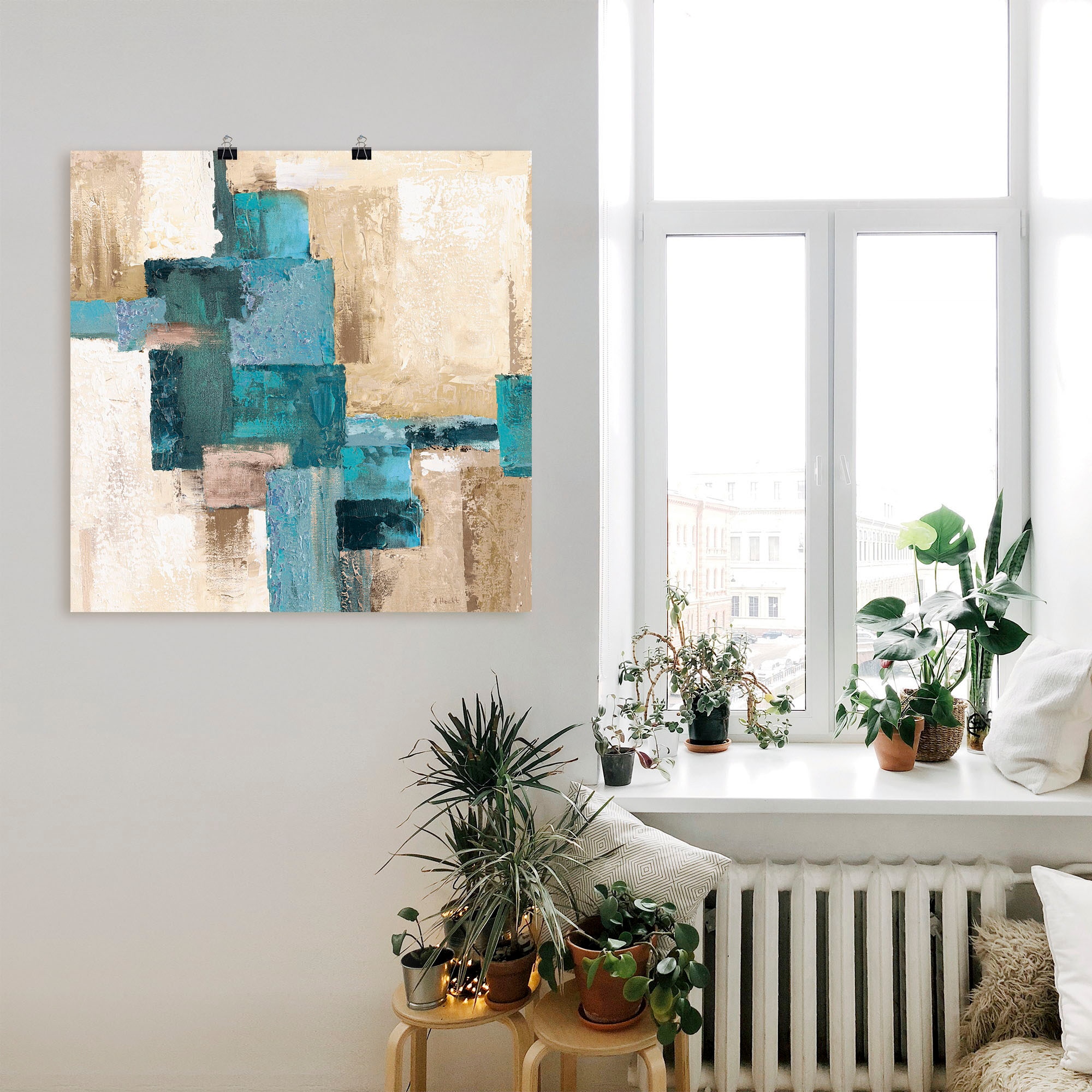 Artland Wandbild »Abstrakte Karos beige-türkis« Muster 1 Stk. tlg. als Alubild, Outdoorbild, Leinwandbild, Poster in verschied. Größen