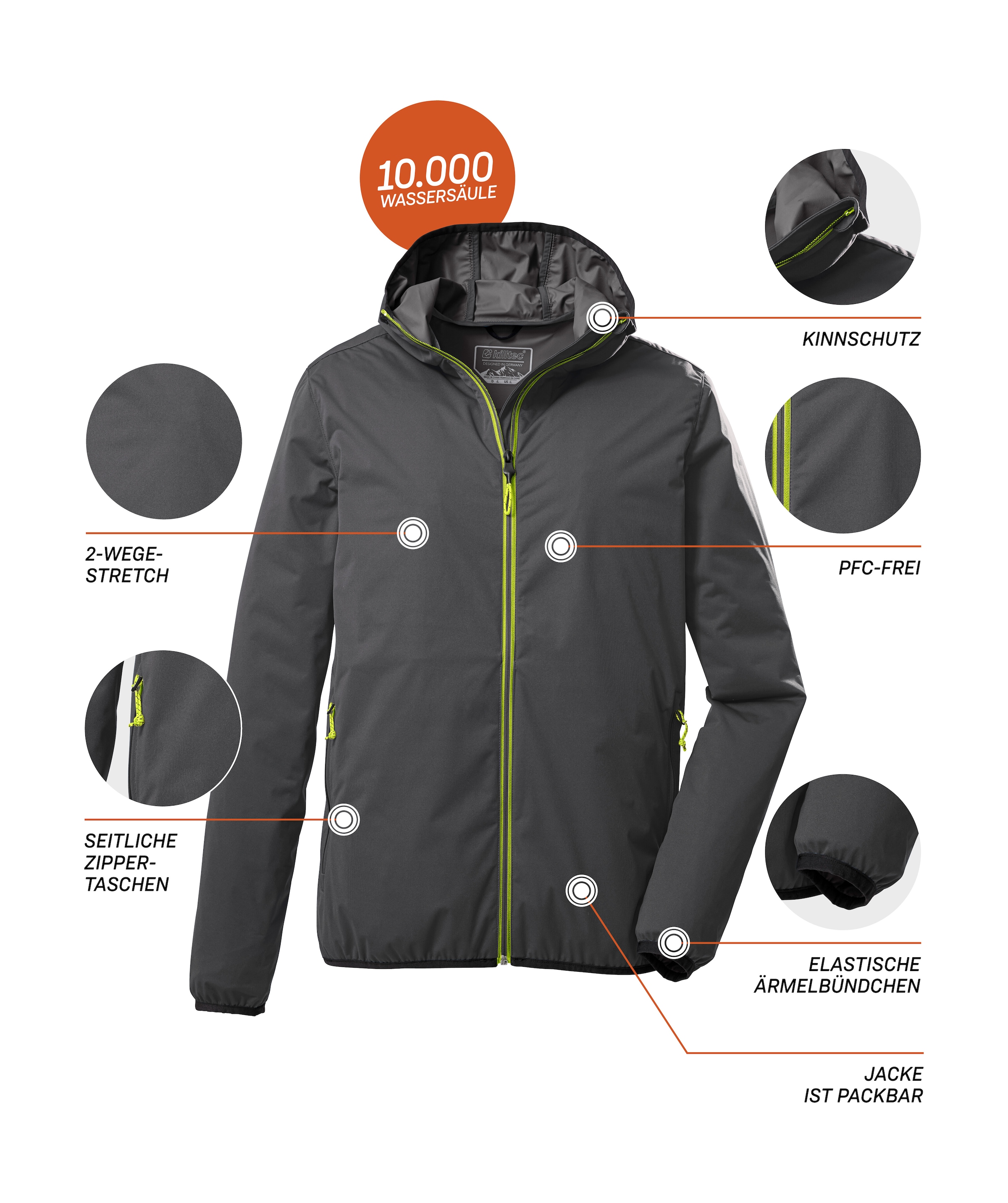 Killtec Outdoorjacke »KOS 60 MN JCKT«, Herrenjacke: Leicht, wasserdicht, atmungsaktiv, packbar, mit Stretch