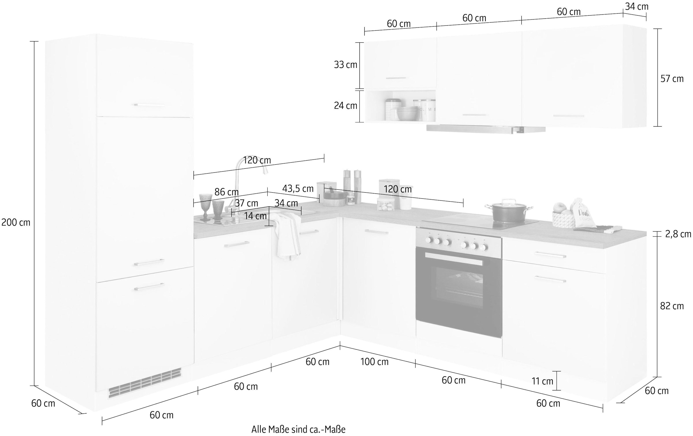 KOCHSTATION Winkelküche »KS-Visby«, mit E-Geräte, Winkel 240 x 240cm inkl. Kühlschrank u. Geschirrspüler