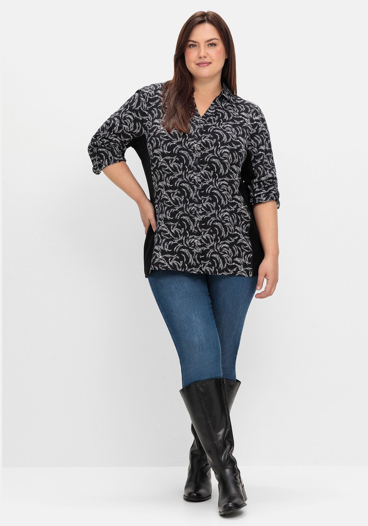 Sheego Druckbluse »Bluse mit Print und elastischen Einsätzen«