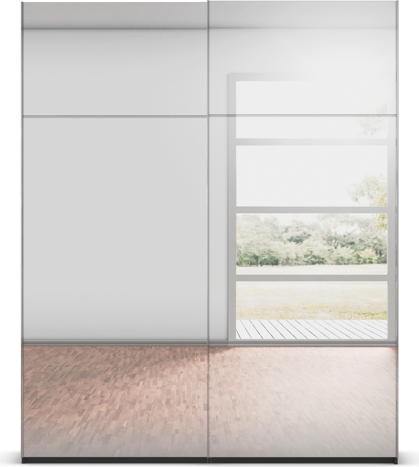 rauch Schwebetürenschrank »Kleiderschrank Schrank Garderobe Schlafzimmerschrank SCALE-TRIO« edle dreigeteilte Front mit 2 Zierleisten Spiegelfront MADE IN GERMANY