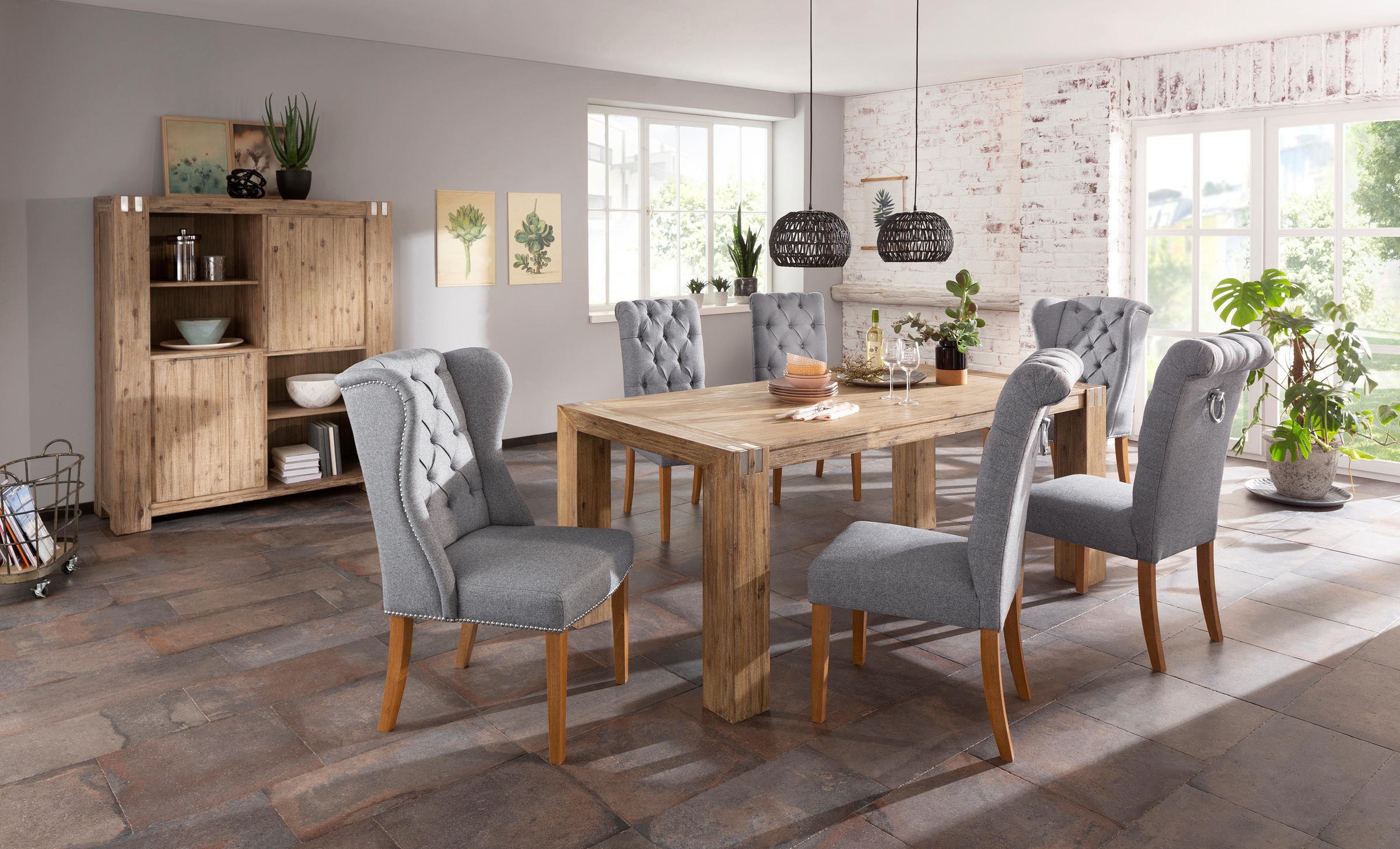 Home affaire Esszimmerstuhl »Liao«, (Set), Webstoff-Struktur (100% Polyester), 2er-Set, mit edler Knopfheftung in der Rückenlehne