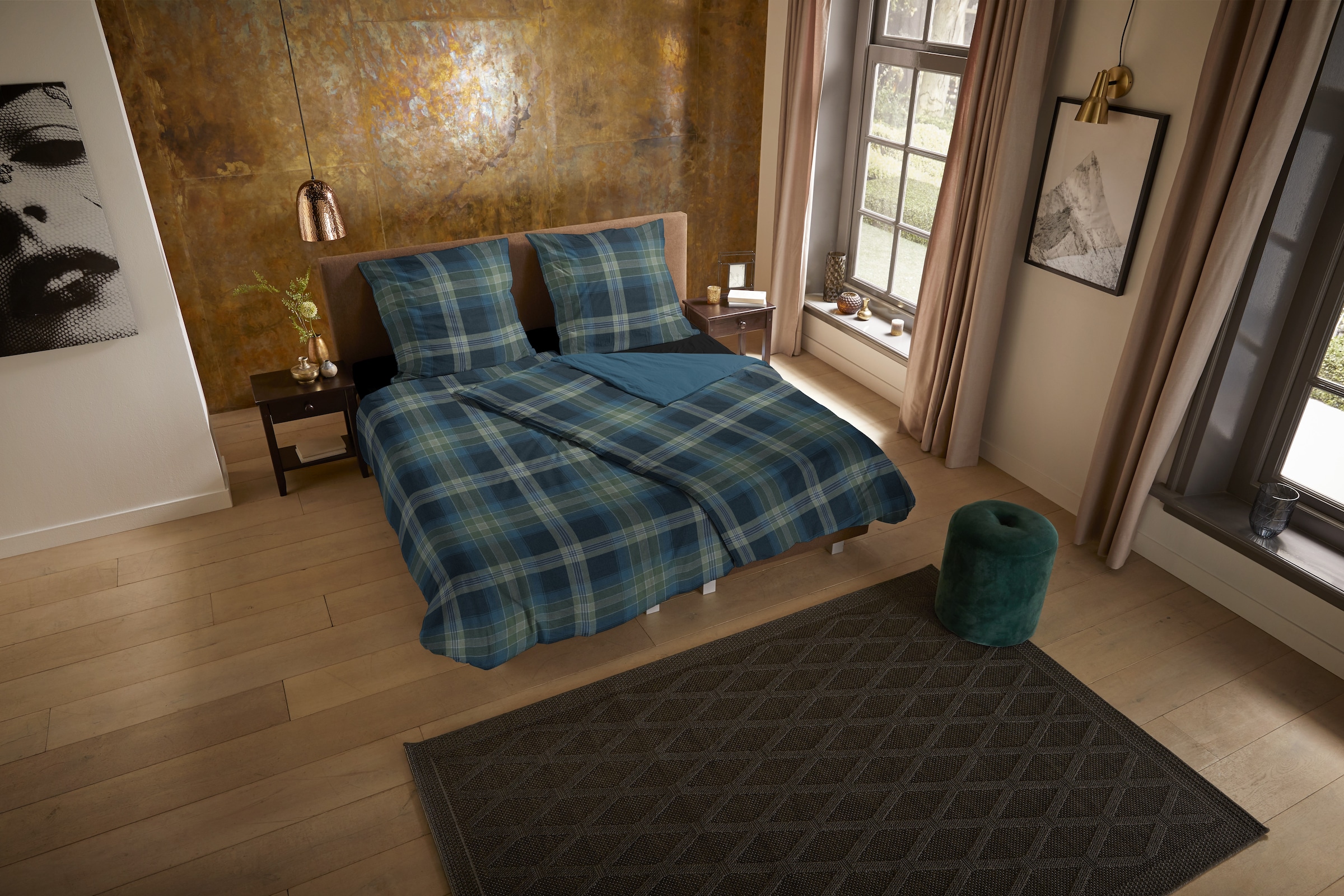 PURE luxury collection Wendebettwäsche »Jan«, Mikrofaser, 135x200, Pflegeleicht, Wendeoptik, Simple, Karo, Blau