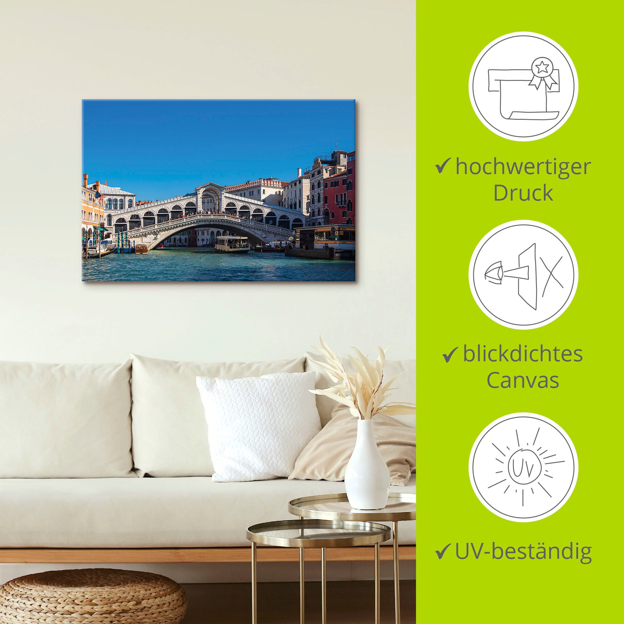 Artland Leinwandbild »Blick auf die Rialto Brücke in Venedig«, Venedig, (1 St.), auf Keilrahmen gespannt