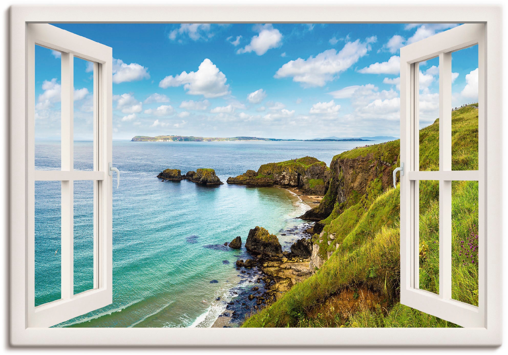 Artland Wandbild »Küstenweg in Nordirland durchs Fenster«, Meer Bilder, (1 St.), als Leinwandbild, Wandaufkleber oder Poster in versch. Größen