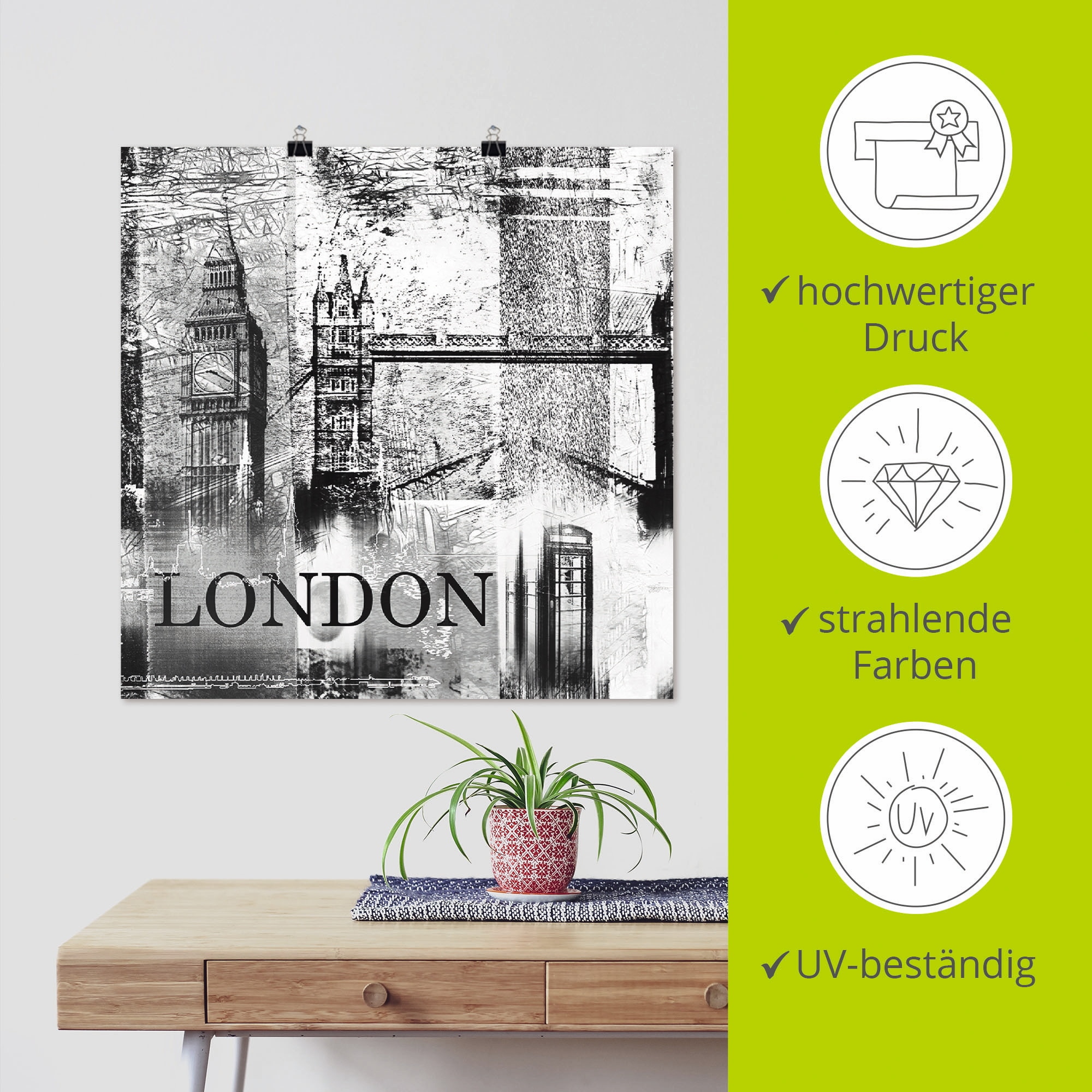 Artland Poster »London Skyline Abstrakte Collage 04«, Gebäude, (1 St.), als Leinwandbild, Wandaufkleber oder Poster in versch. Größen