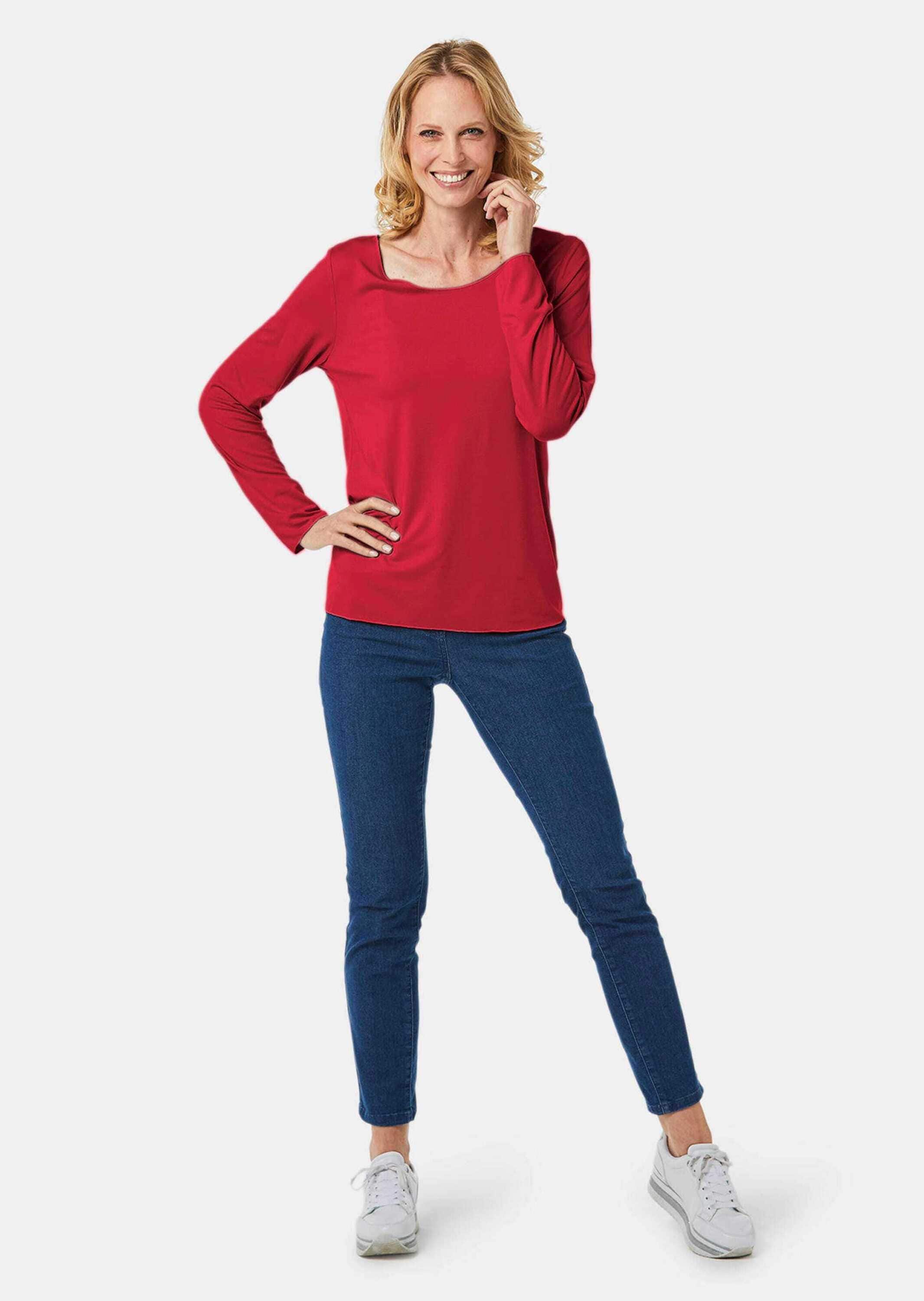 GOLDNER Longpullover »Kombistarkes Langarmshirt mit tonaler Zierkante« Ohne