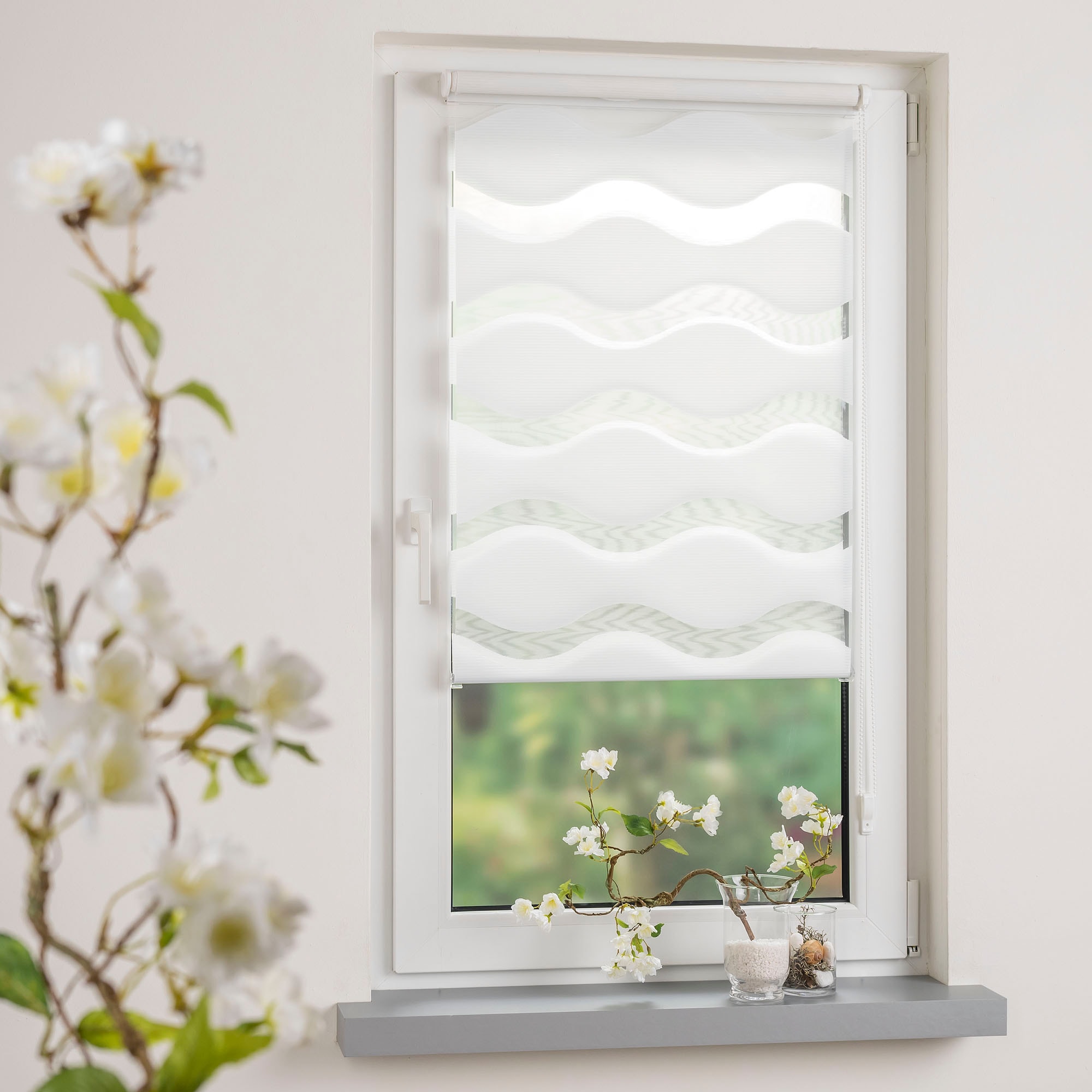 Liedeco Doppelrollo »Wave«, Lichtschutz, ohne Bohren, freihängend, Klemmfix-DUO-Rollo, Doppelrollo "Wave"