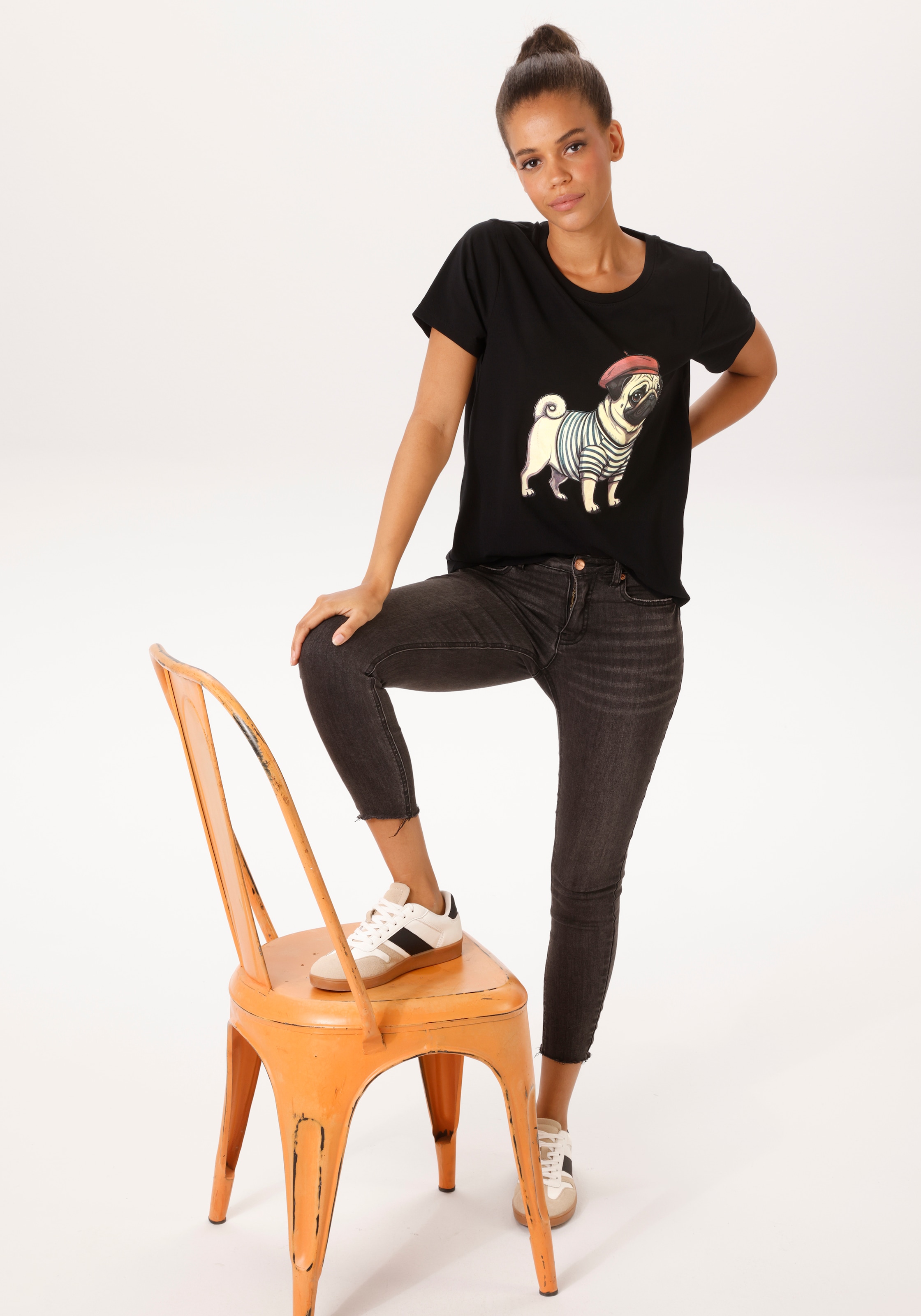 Aniston CASUAL T-Shirt mit Dackel oder Mops bedruckt - du hast die Wahl