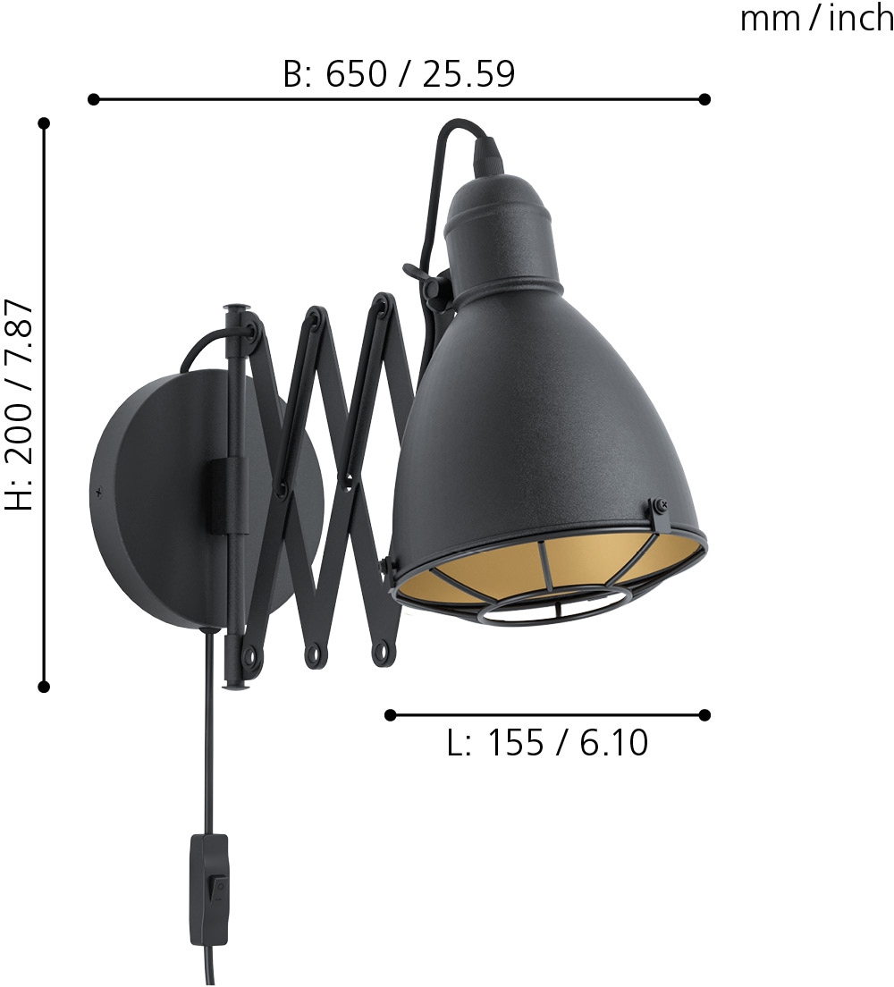 EGLO Wandleuchte »TREBURLEY Wandlampe, E27, IP20, Stahl, Vintage, Wohnzimmerlampe, Lampe« E27 Wand-/Deckenleuchte, L15,5 x B65 x H20 cm, schwarz, gold, 1X28W exkl.