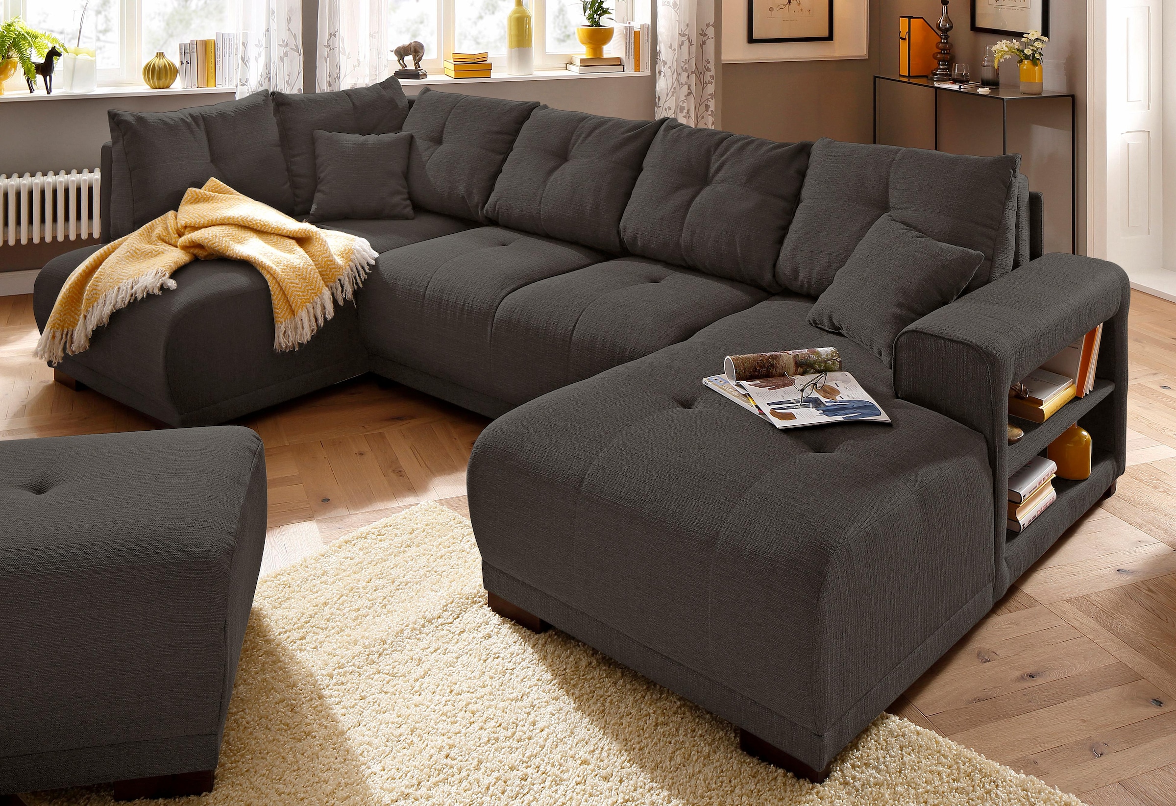 Home affaire Wohnlandschaft »Viborg U-Form«, mit Regal in der Armlehne, wahlweise mit Bettfunktion