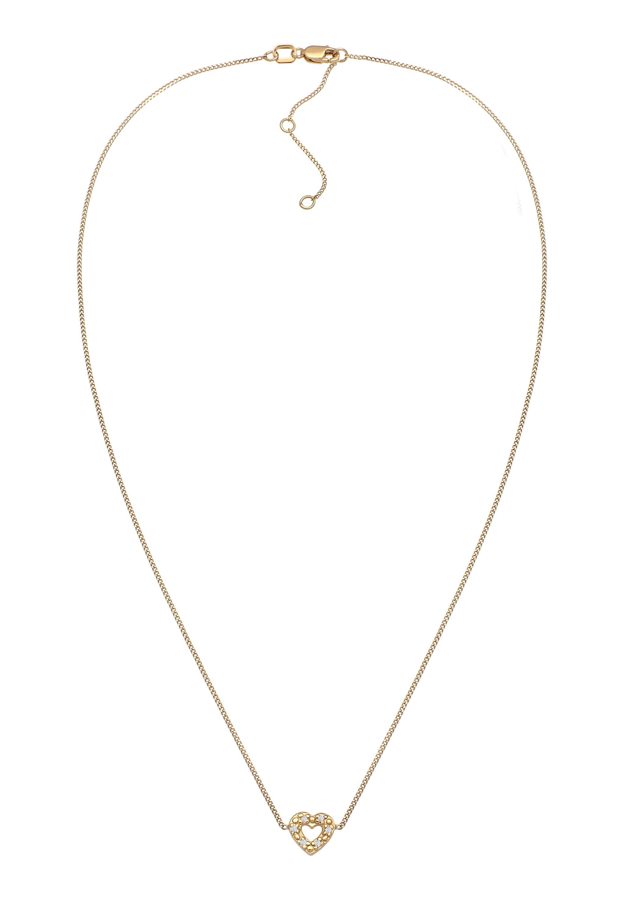 Elli DIAMONDS Silberkette »Halskette Herz Diamant Weiß Brillantschliff (0.005 ct) 375 Gelbgold«