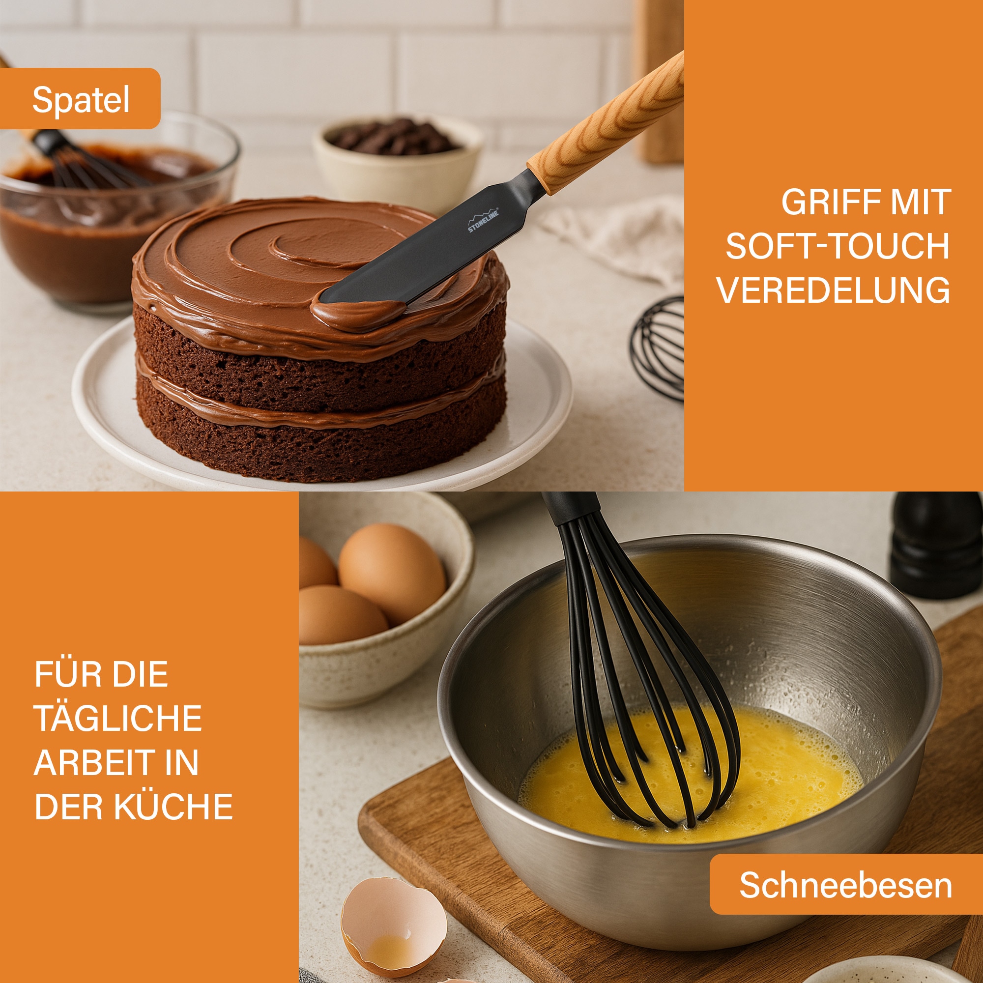 STONELINE Kochbesteck-Set »Kochutensilien-Set mit Holzgriff-Design "Back to Nature"« Perfekt für Antihaft-Pfannen und Töpfe, Design aus Deutschland