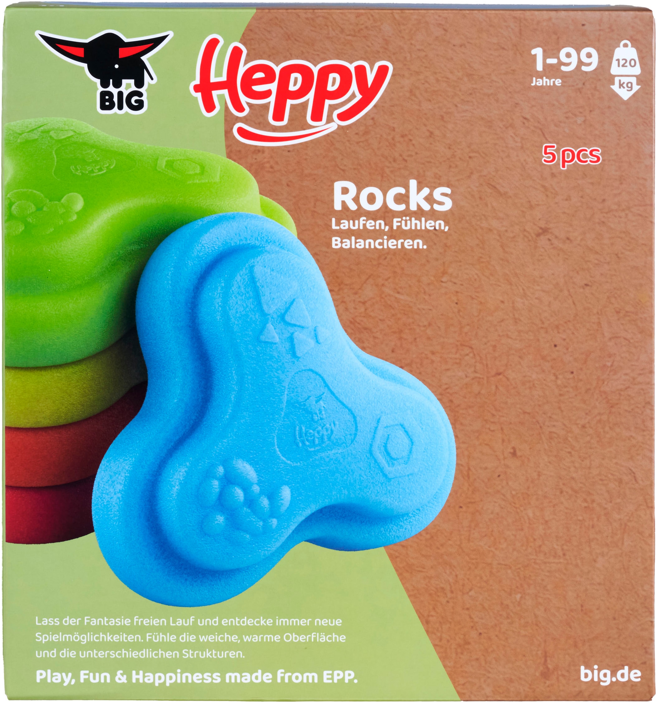 BIG Balancetrainer »BIG Heppy Rocks, Spielsteine«, (Set, 5 tlg.), mit drei verschiedenen Oberflächenstrukturen