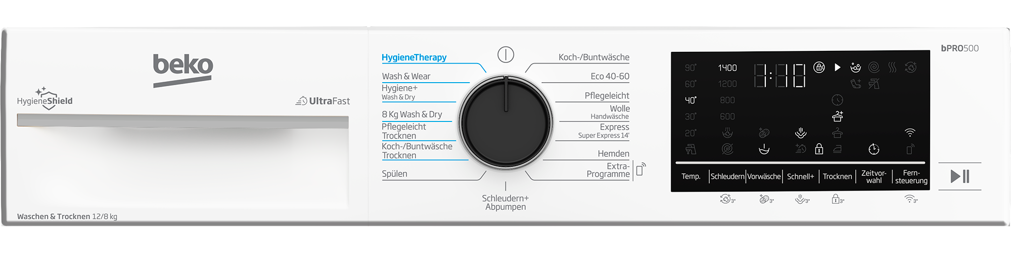 BEKO Waschtrockner »B3DFT512447W«, Vollelektronik, SteamCure-Damp, Wash & Wear