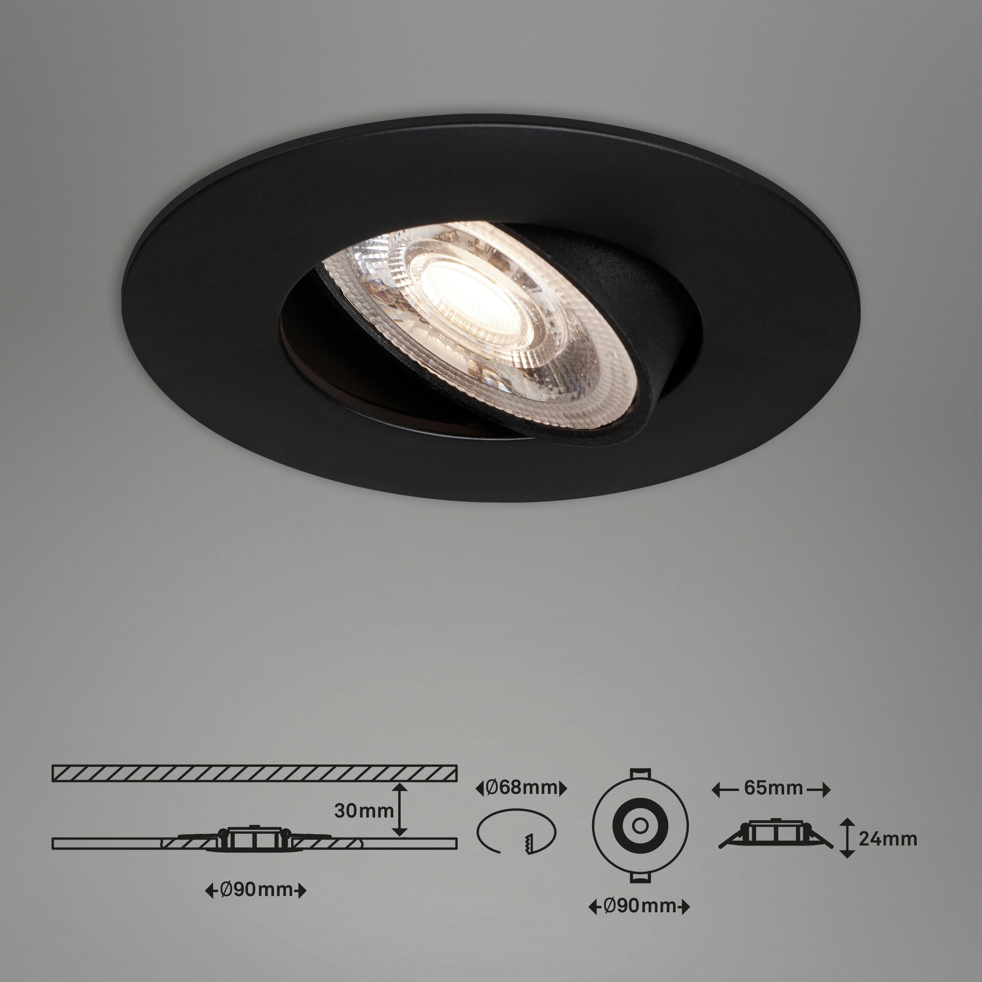 Briloner Leuchten LED Einbauleuchte »7048035 KULANA« LED-Board Warmweiß 3er Set, ultraflach, schwenkbar, stufenlos dimmbar, schwarz