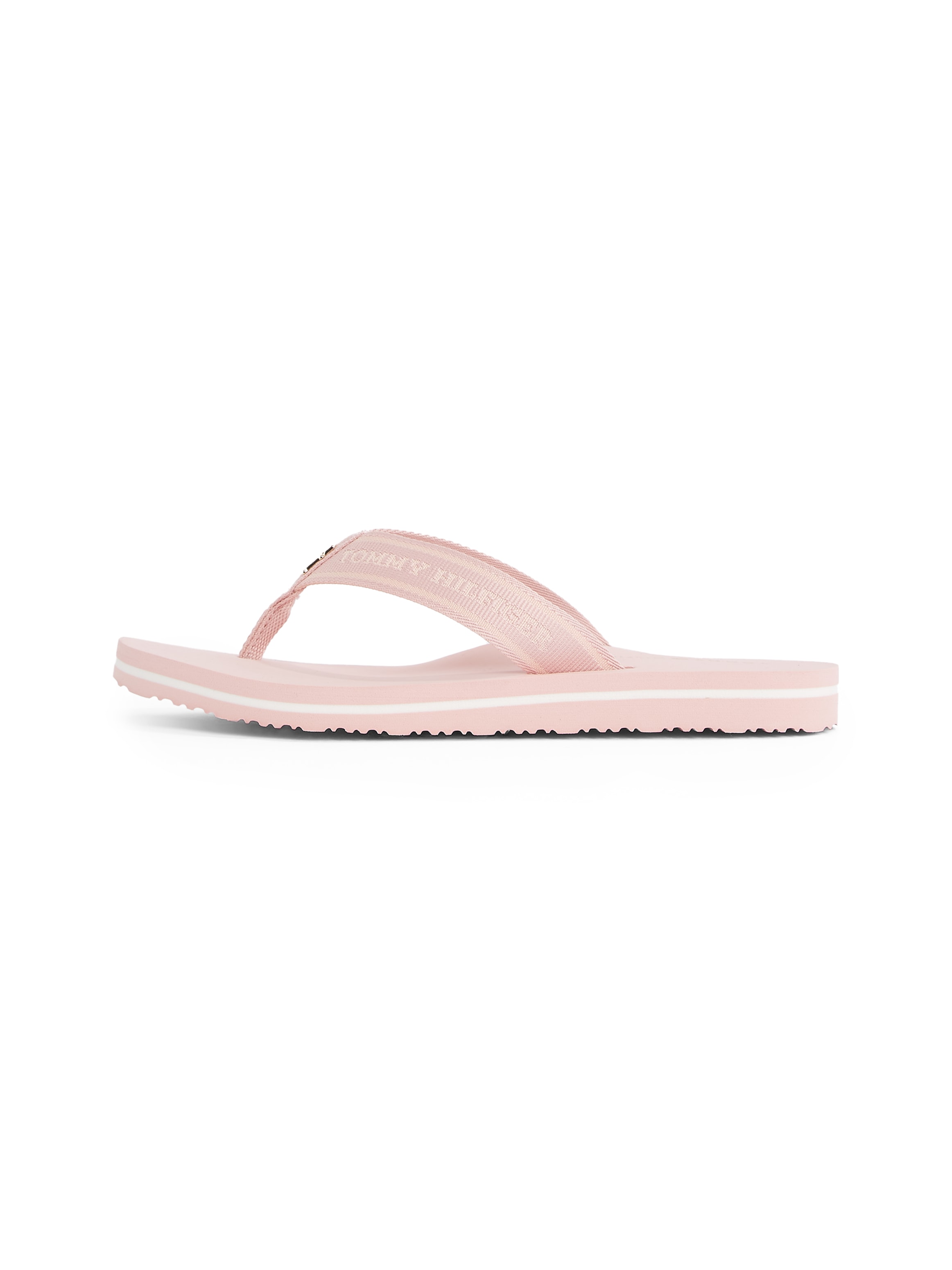 Tommy Hilfiger Zehentrenner »HILFIGER WEBBING BEACH SANDAL«, Sommerschuh, Flats, Bequemschuh, Dianette mit zweifarbiger Sohle