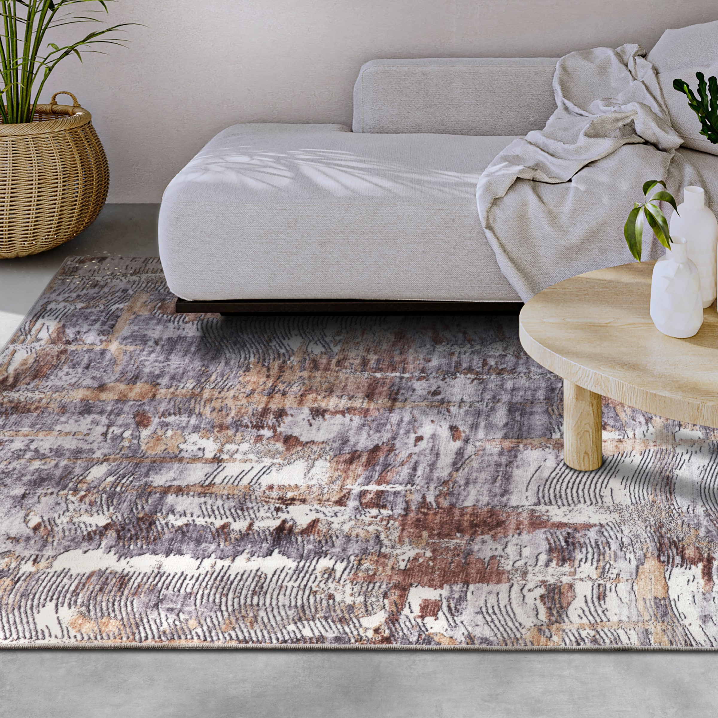 THE RUGS Imagination Shortpile Rug Runner Malard Polyester Abstract Modern Rug in Beige | Size: 80cm x 150cm