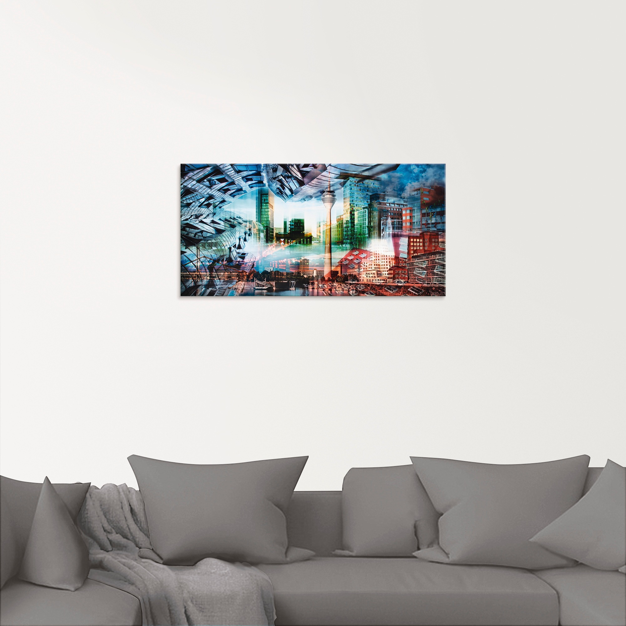Artland Glasbild »Düsseldorf Skyline Collage VII«, Architektonische Elemente, (1 St.), in verschiedenen Größen