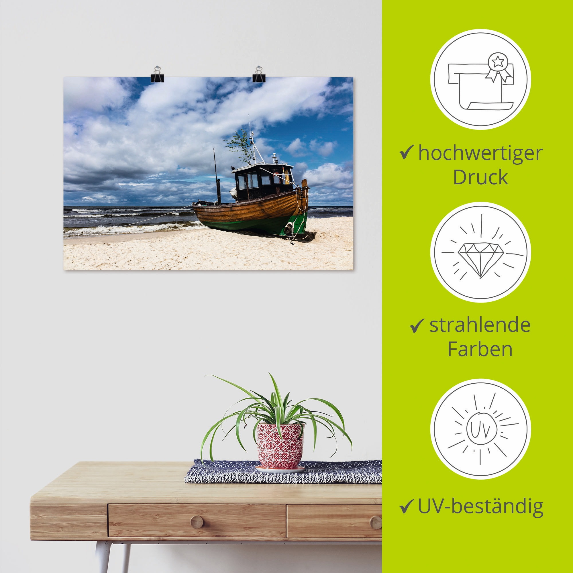 Artland Poster »Fischerboot in Ahlbeck Insel Usedom«, Boote & Schiffe, (1 St.), als Alubild, Leinwandbild, Wandaufkleber oder Poster in versch. Größen