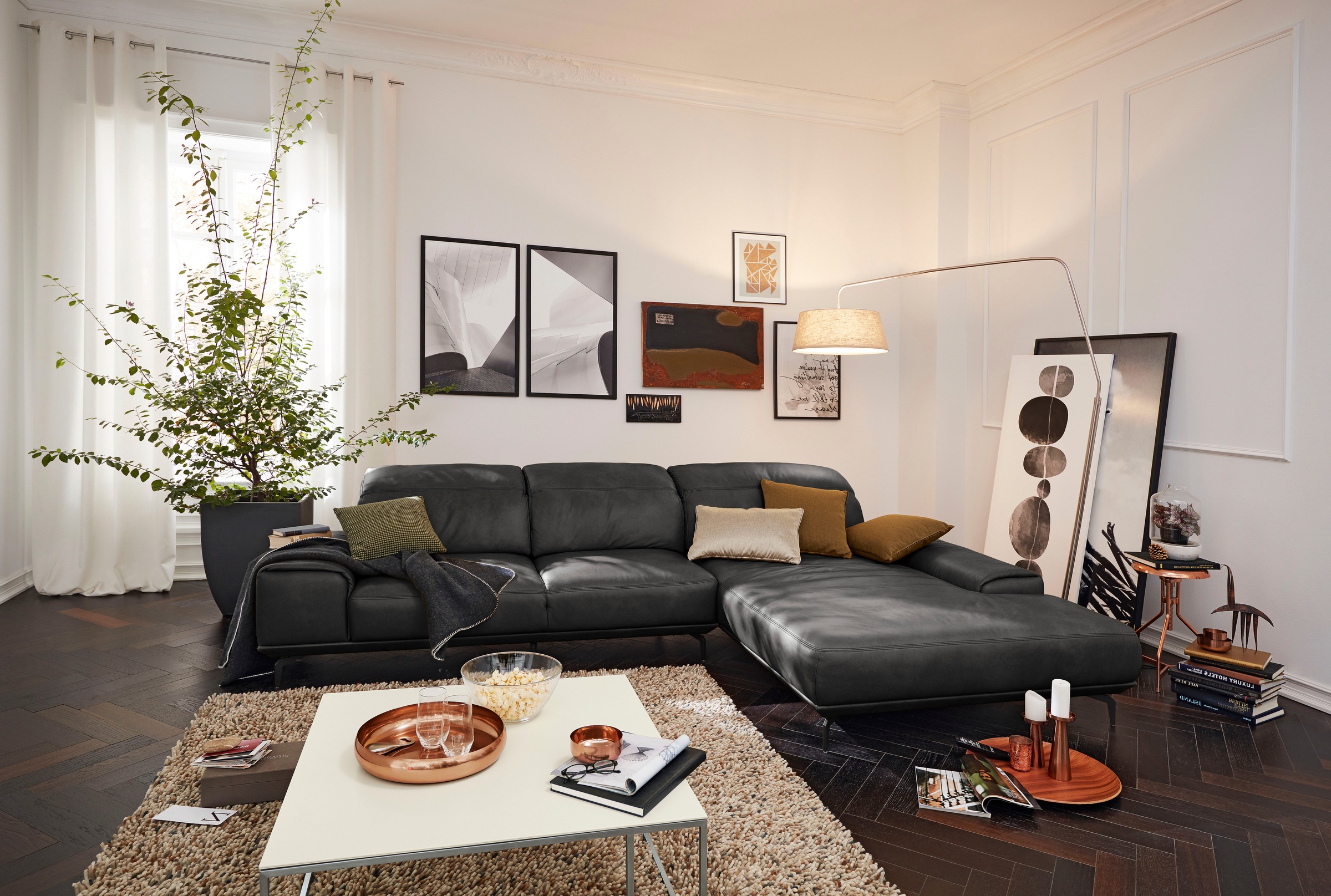 Musterring Wohnlandschaft »MR 2490«, Fuß Schwarz, Sitzhöhe 46cm, wahlweise mit Funktionen, Maße 342x207 cm