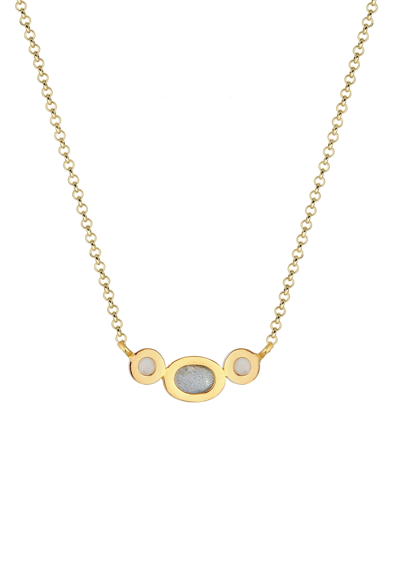 Elli Premium Silberkette »Halskette Mondstein Labradorit 375 Gelbgold«