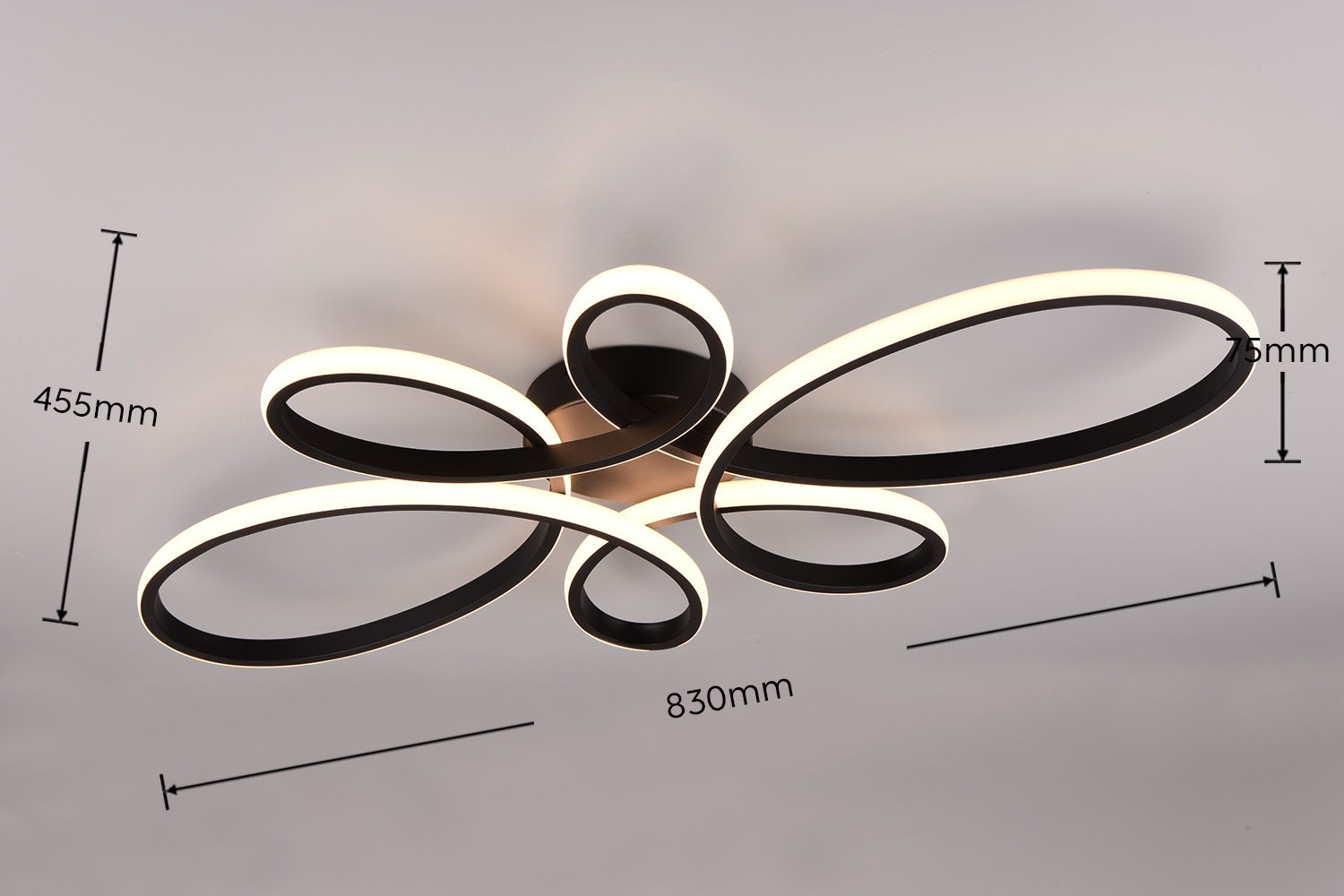 TRIO Leuchten LED Deckenleuchte »FLY, Deckenlampe LED 32W 3900 Lumen warmweiß 3000K 3-Stufen dimmbar« LED-Board 1 Stk. Warmweiß Maße 83x45 cm, LED Band Schleife Deckenlampe Schlafzimmer Wohnzimmer