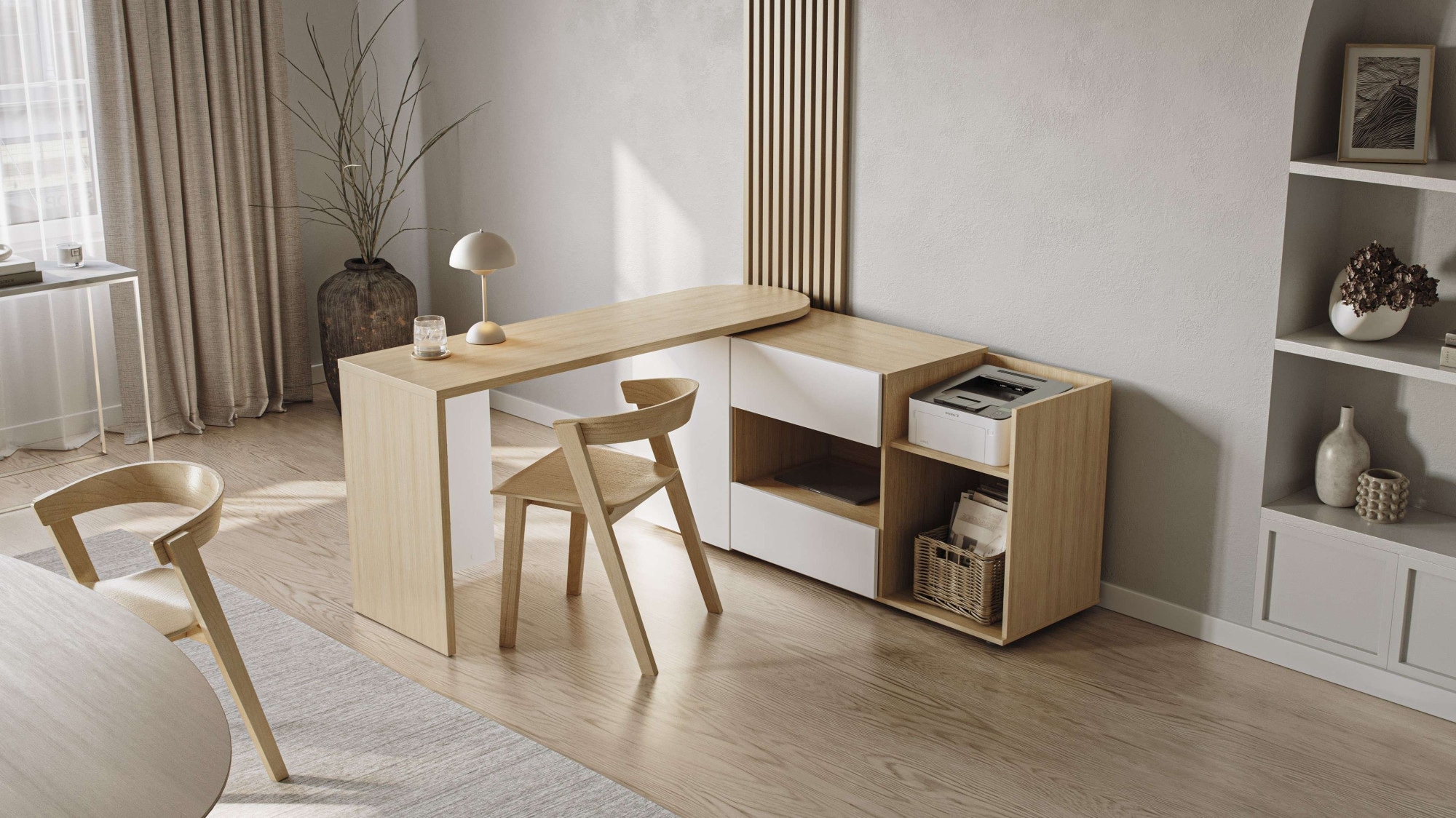 TemaHome Sekretär »ein Sideboard und Schreibtisch, ausziehbar, über Eck,«, mit 2 Schubladen, 1 Tür, offene Fächer, mit Kabeldurchführung