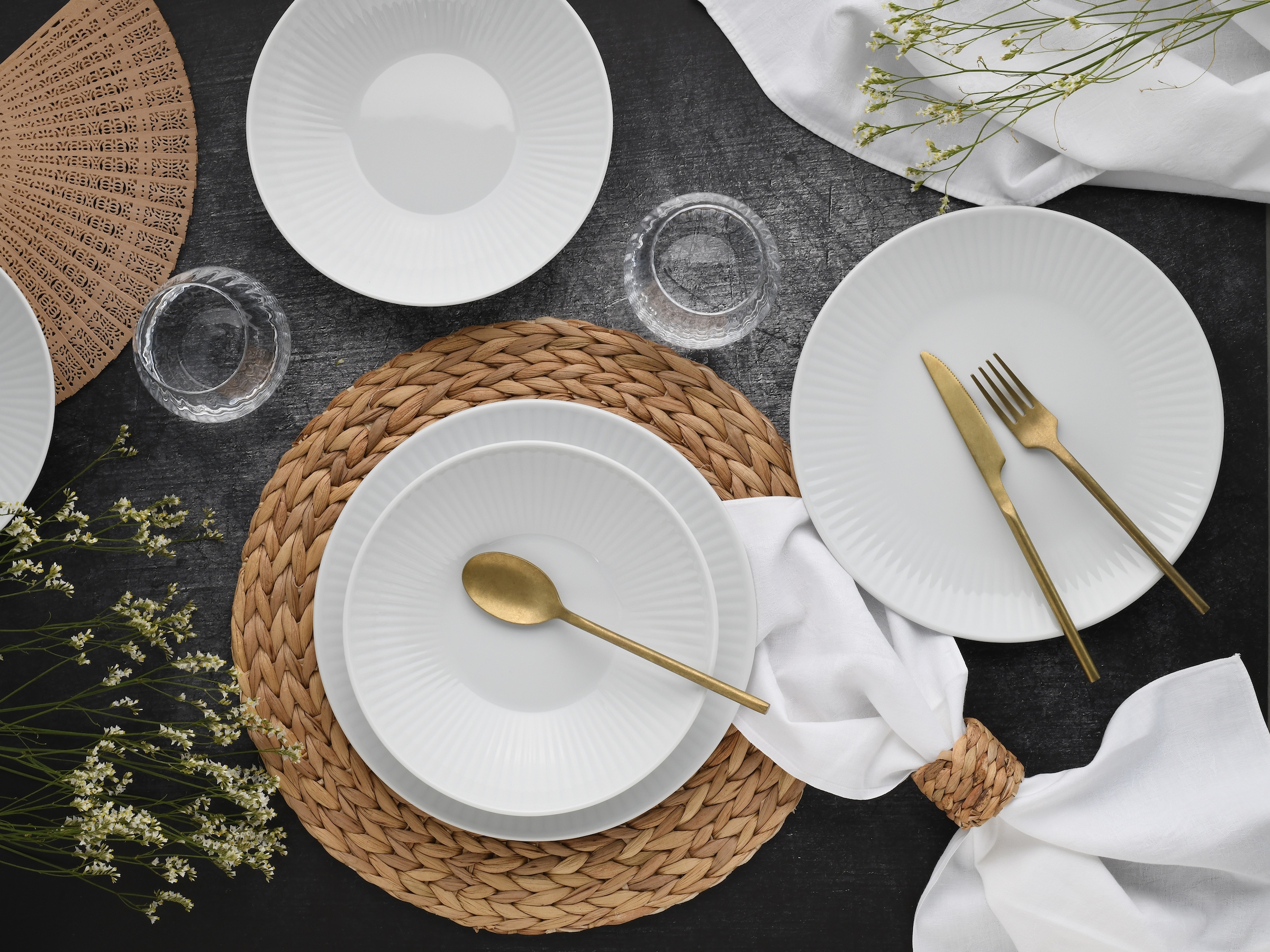 CreaTable Tafelservice »Valencia Weiß, Tafel-Service 12-tlg« Elegant, Boho Chic