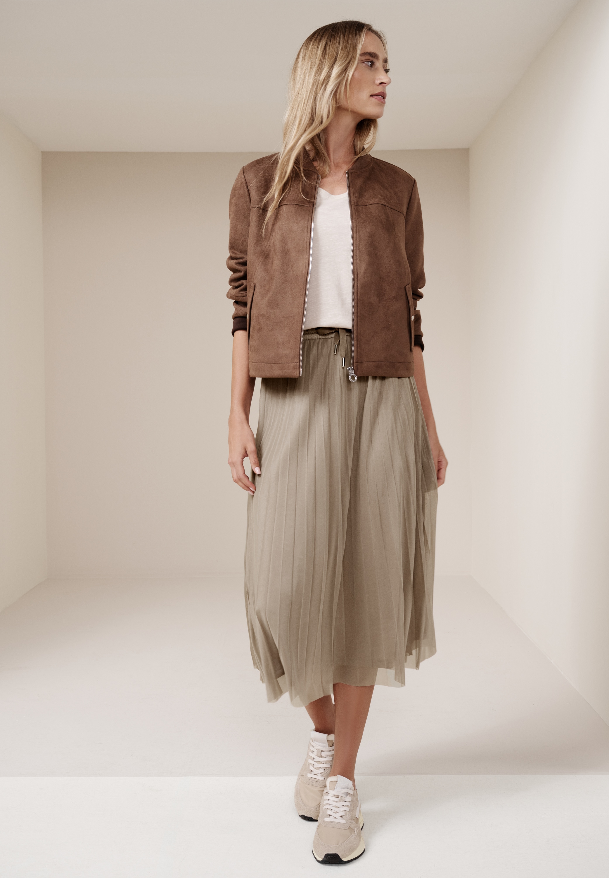 STREET ONE Midirock aus Mesh in Plisséestruktur