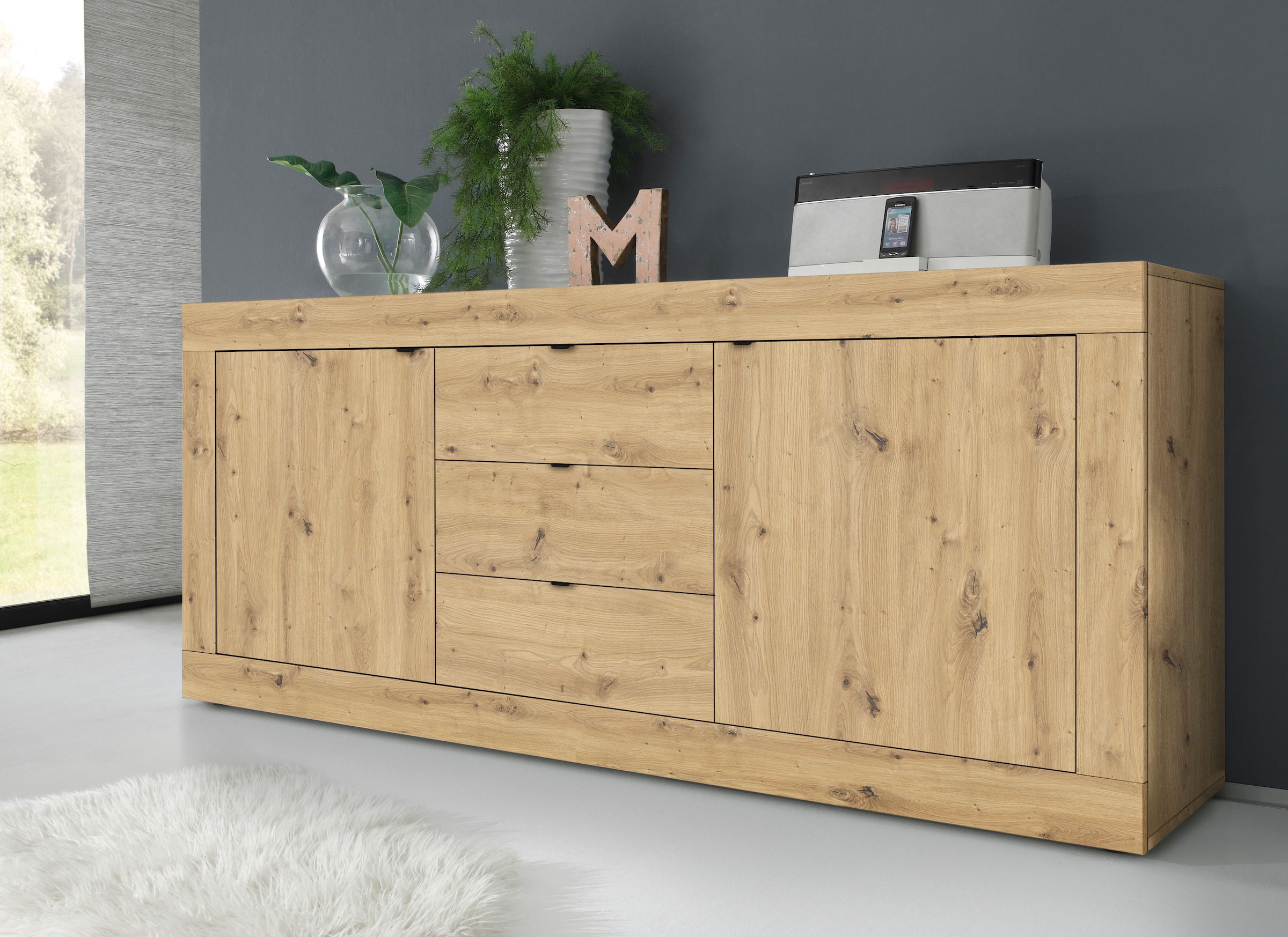 Sideboard »Basic Breite 210 cm, Kommode 2 Türen, 3 Schubkästen, Anrichte,«,...