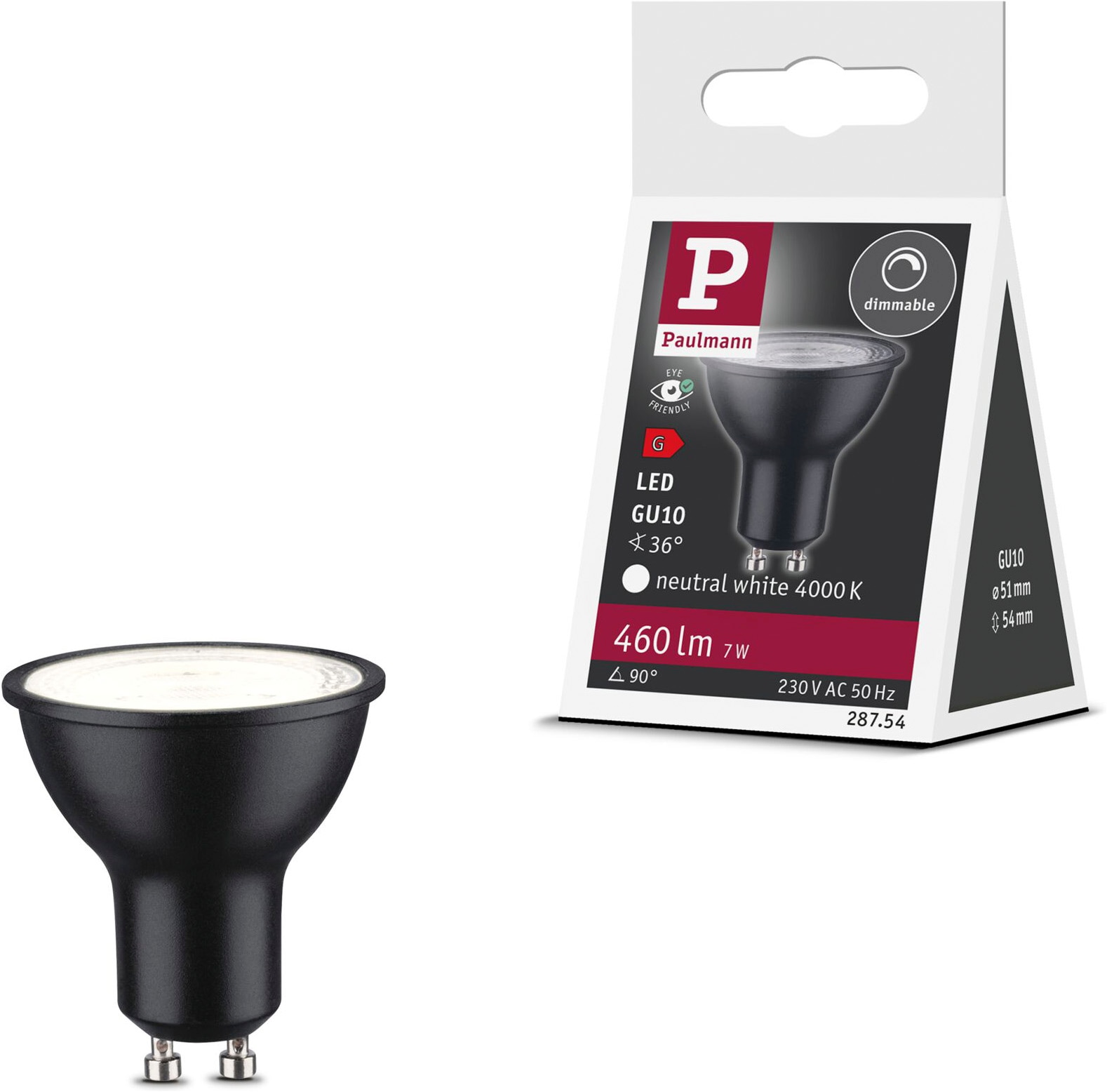 Paulmann LED-Leuchtmittel »460lm 4000K 36° Black matt dim 7W 230V RAL9004« GU10 1 Stk. Neutralweiß Dimmbar
